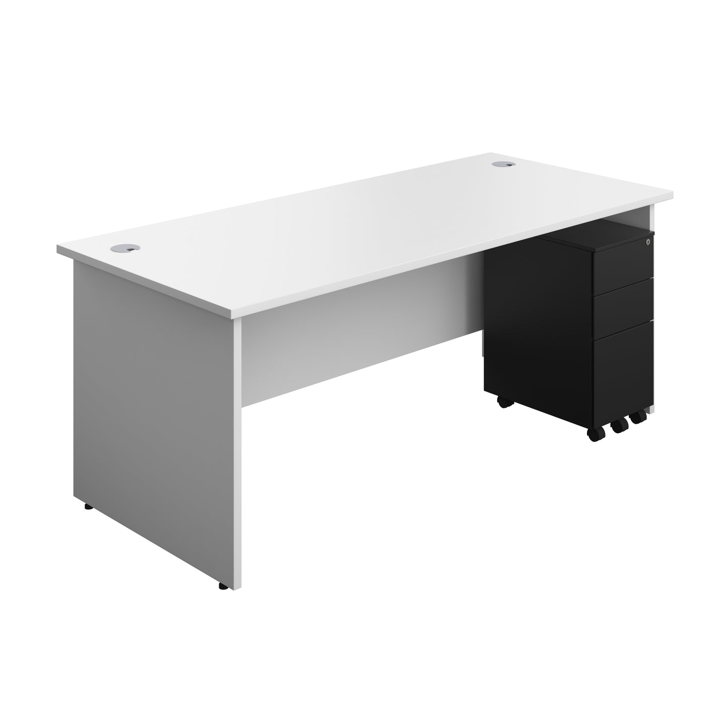 Aztec|Panel|Rectangular Desk with 3 Drawer Black Slimline Steel Pedestal|1800x800|White