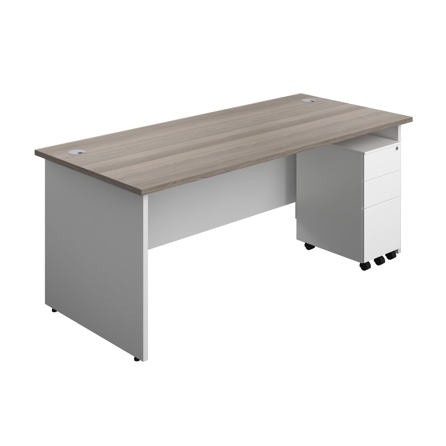 Aztec|Panel|Rectangular Desk with 3 Drawer Slimline Steel Pedestal|1800x800|Grey Oak-White