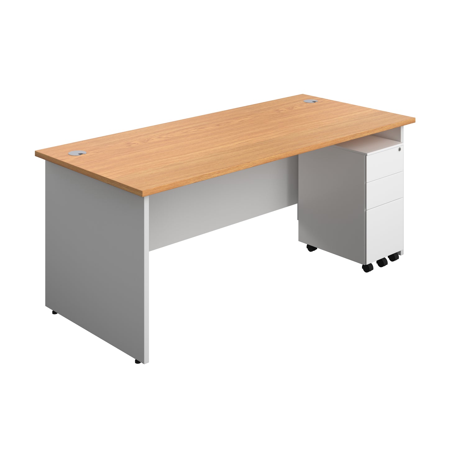 Aztec|Panel|Rectangular Desk with 3 Drawer Slimline Steel Pedestal|1800x800|Nova Oak-White