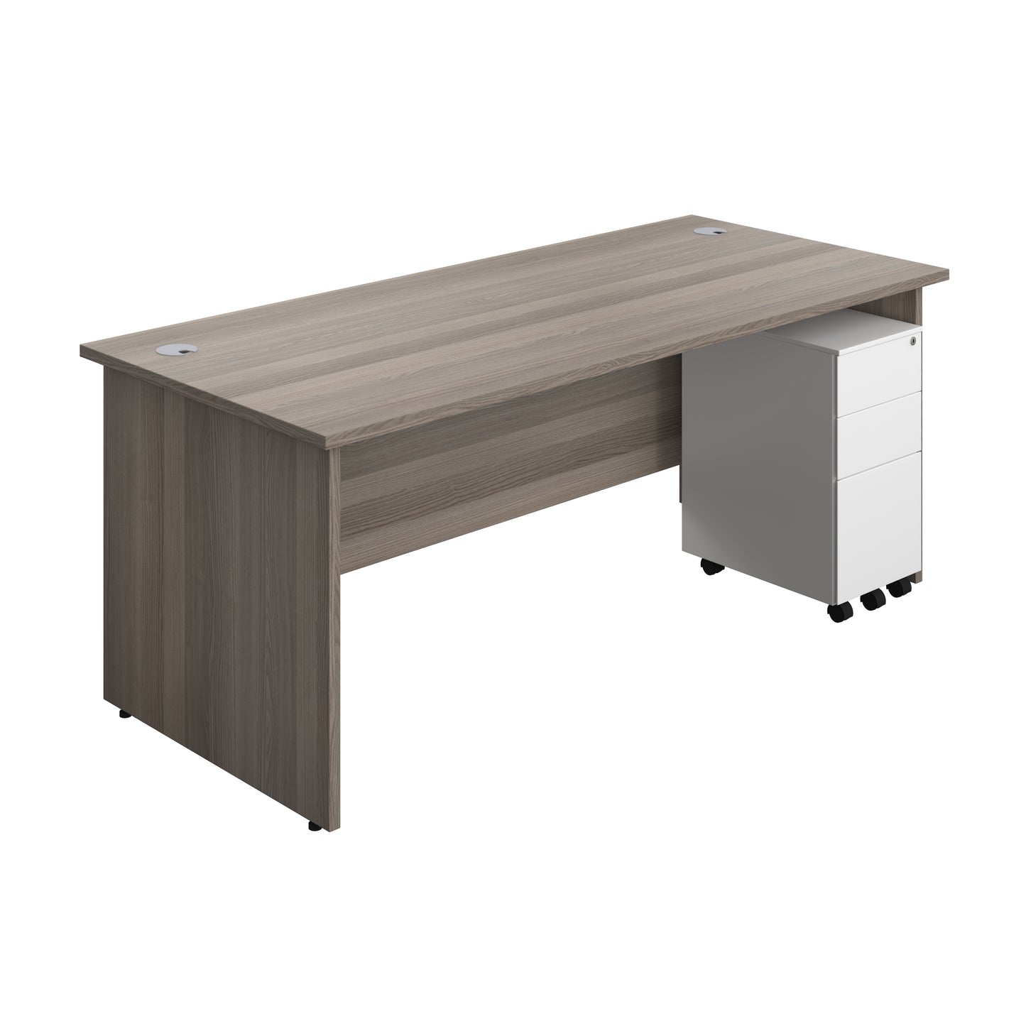 Aztec|Panel|Rectangular Desk with 3 Drawer White Slimline Steel Pedestal|1800x800|Grey Oak
