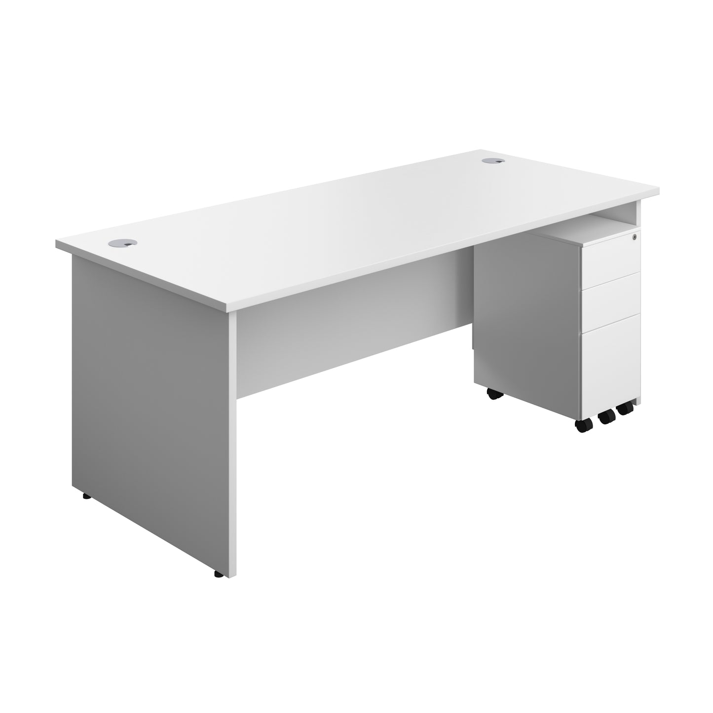 Aztec|Panel|Rectangular Desk with 3 Drawer Slimline Steel Pedestal|1800x800|White