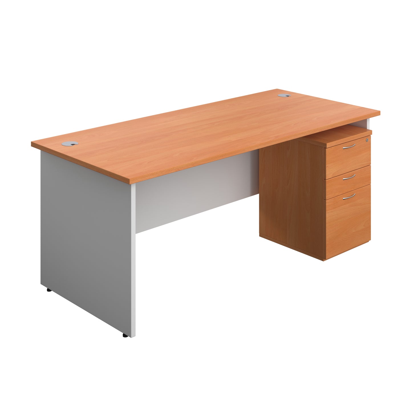 Aztec|Panel|Rectangular Desk with 3 Drawer Under Desk Pedestal|1800x800|Beech-White
