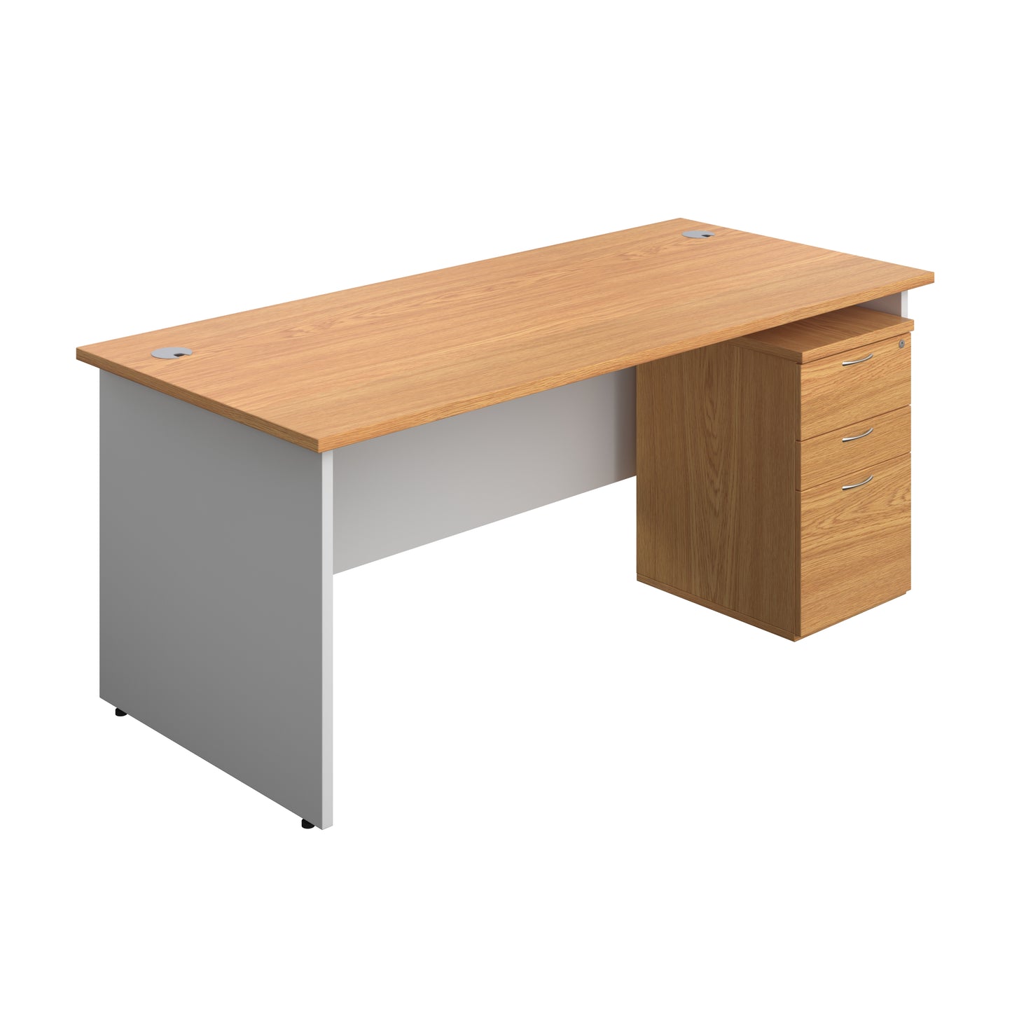 Aztec|Panel|Rectangular Desk with 3 Drawer Under Desk Pedestal|1800x800|Nova Oak-White