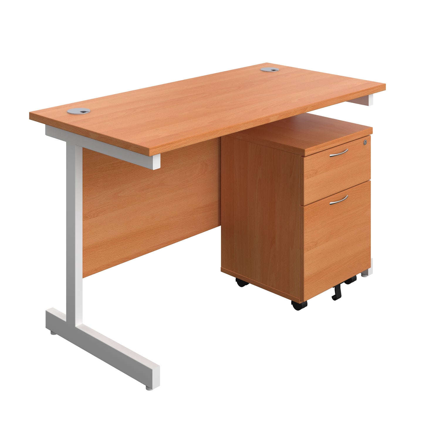 Aztec|Single Upright|Rectangular Desk with 2 Drawer Mobile Pedestal|1200x600|Beech-White