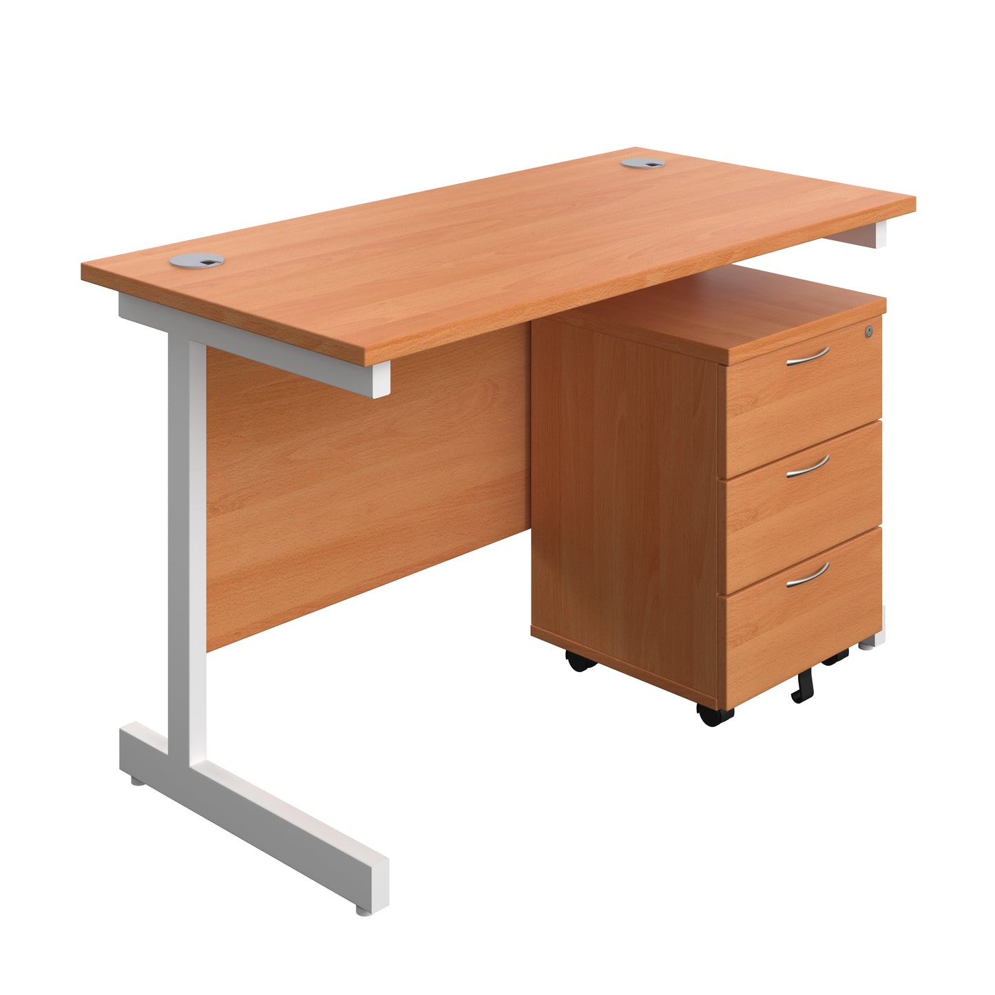 Aztec|Single Upright|Rectangular Desk with 3 Drawer Mobile Pedestal|1200x600|Beech-White