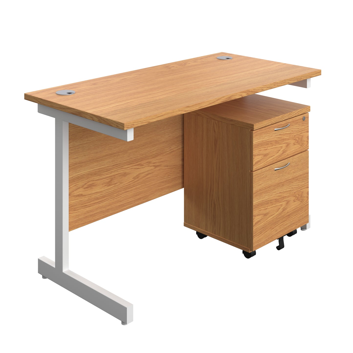 Aztec|Single Upright|Rectangular Desk with 2 Drawer Mobile Pedestal|1200x600|Nova Oak-White