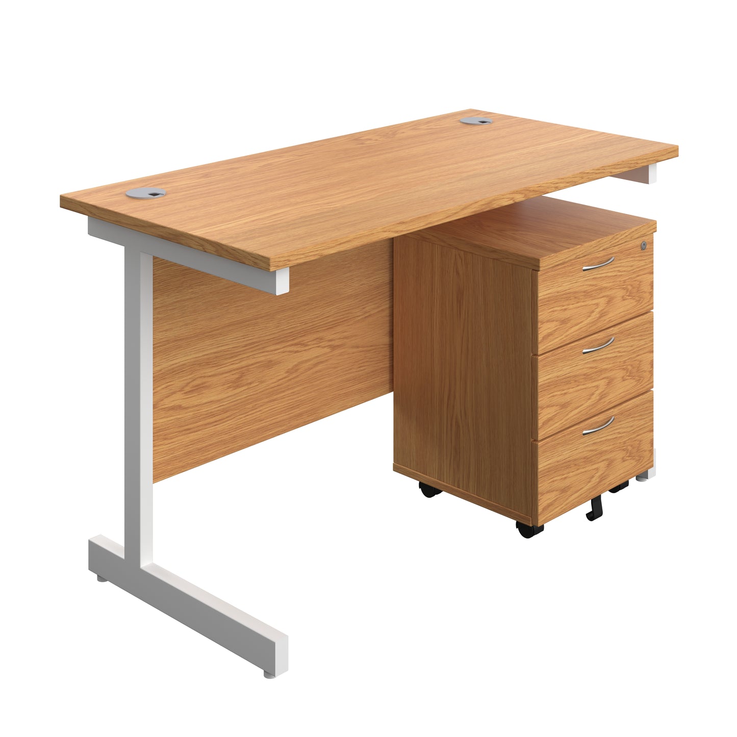 Aztec|Single Upright|Rectangular Desk with 3 Drawer Mobile Pedestal|1200x600|Nova Oak-White