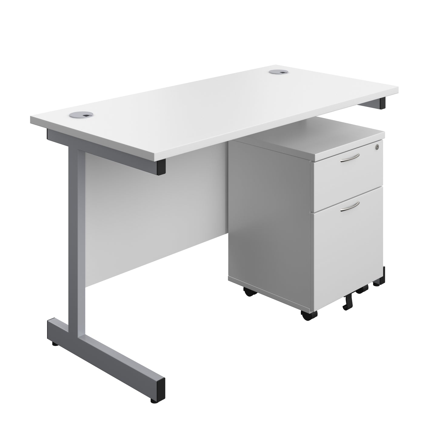 Aztec|Single Upright|Rectangular Desk with 2 Drawer Mobile Pedestal|1200x600|White-Silver