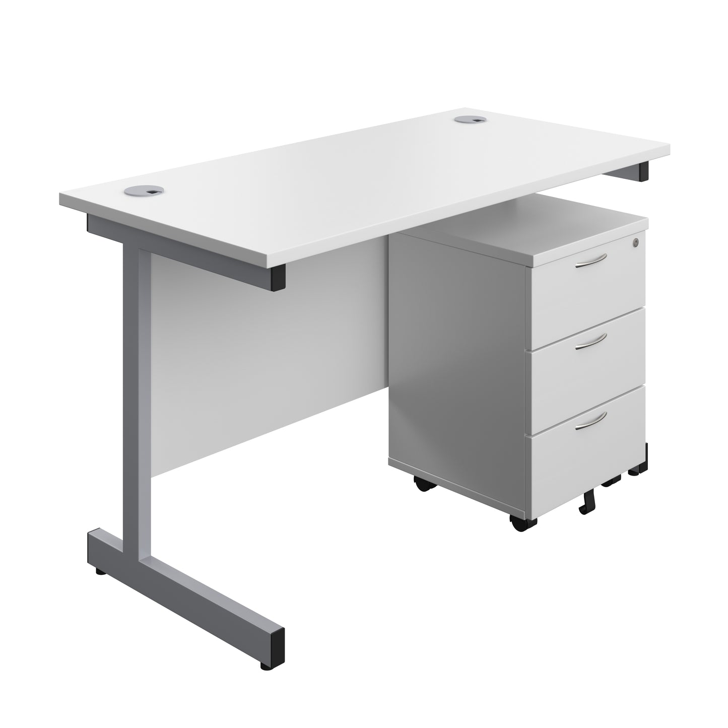 Aztec|Single Upright|Rectangular Desk with 3 Drawer Mobile Pedestal|1200x600|White-Silver