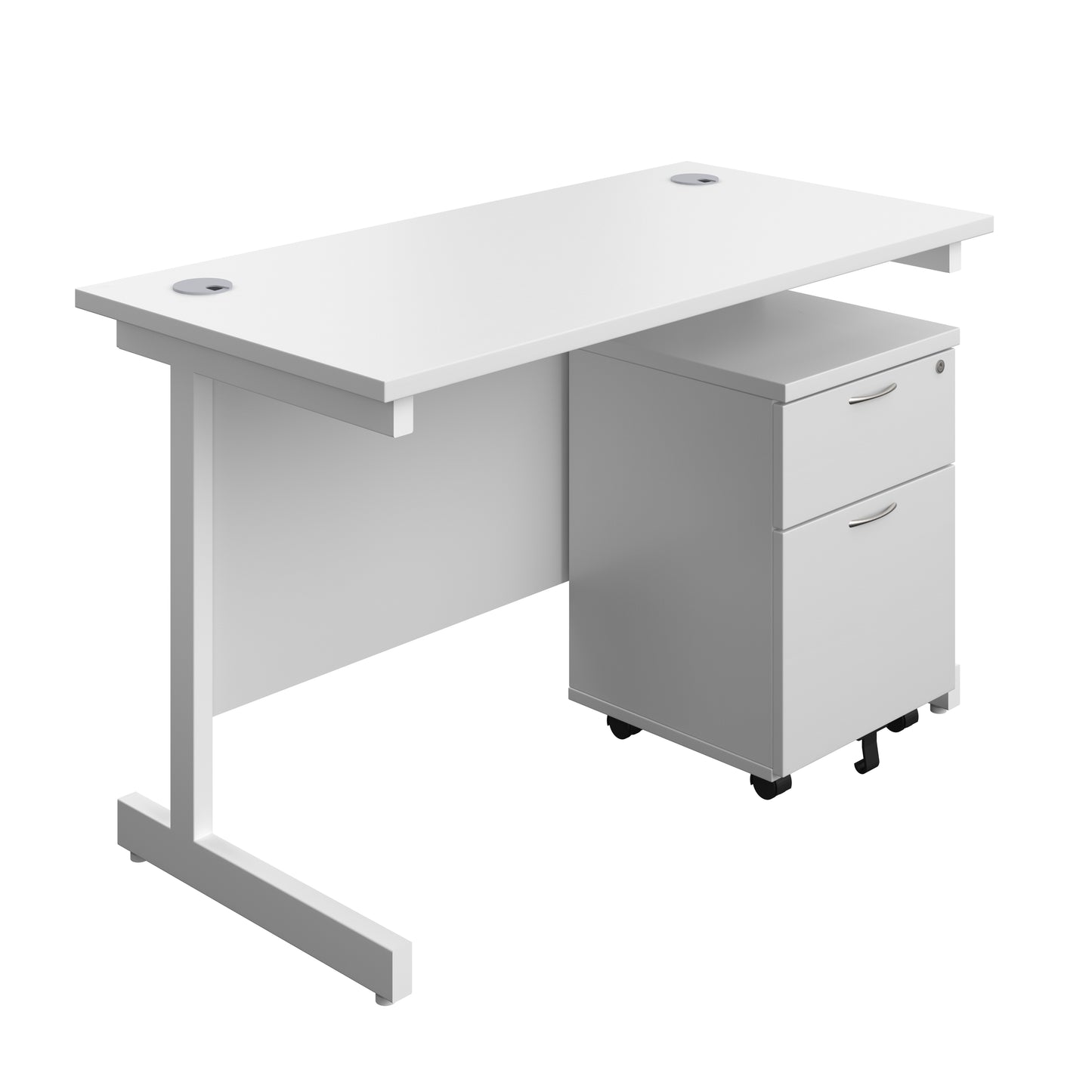 Aztec|Single Upright|Rectangular Desk with 2 Drawer Mobile Pedestal|1200x600|White-White