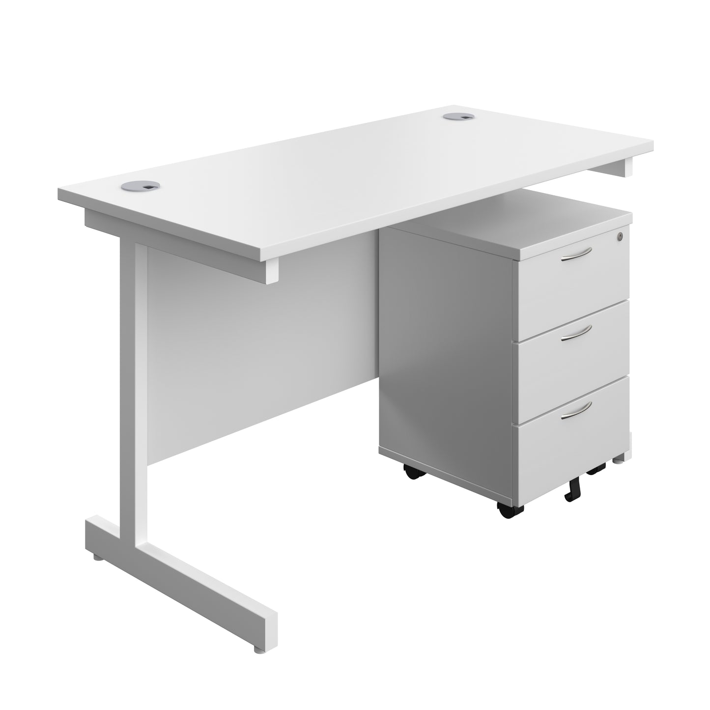 Aztec|Single Upright|Rectangular Desk with 3 Drawer Mobile Pedestal|1200x600|White-White