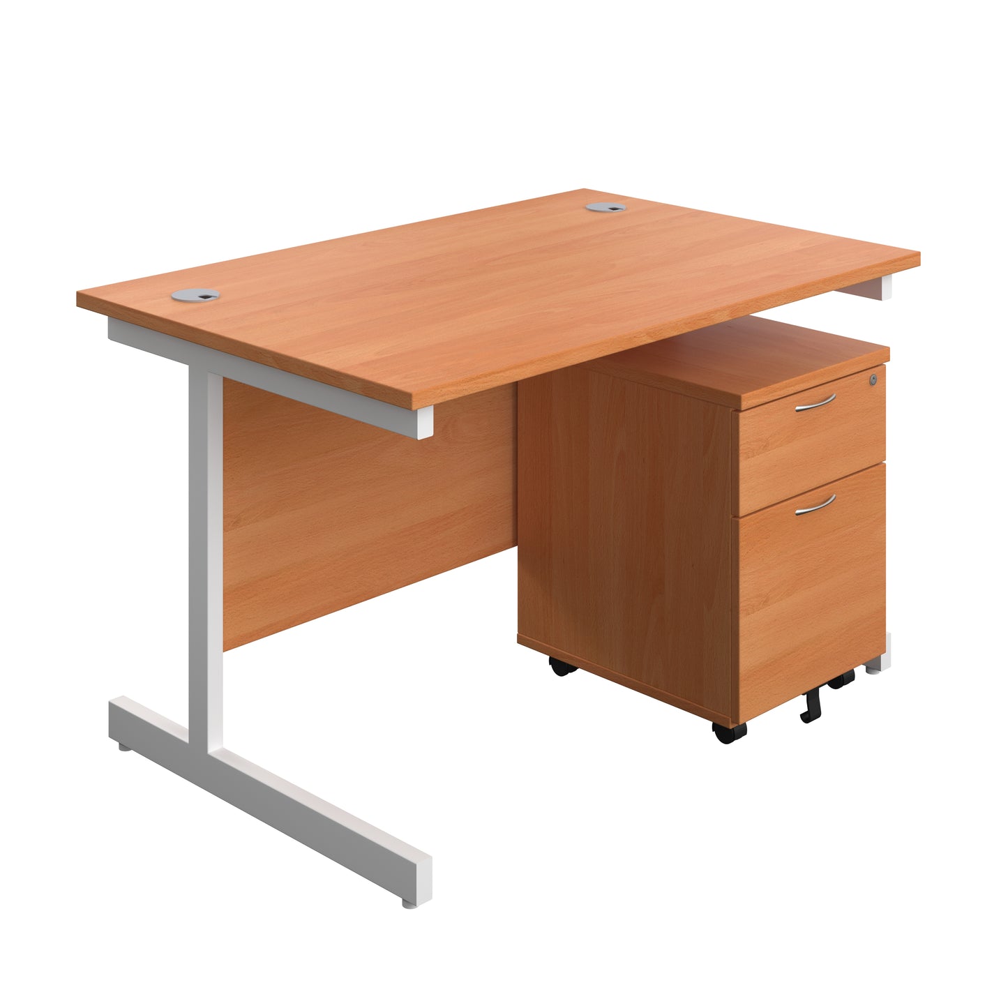 Aztec|Single Upright|Rectangular Desk with 2 Drawer Mobile Pedestal|1200x800|Beech-White