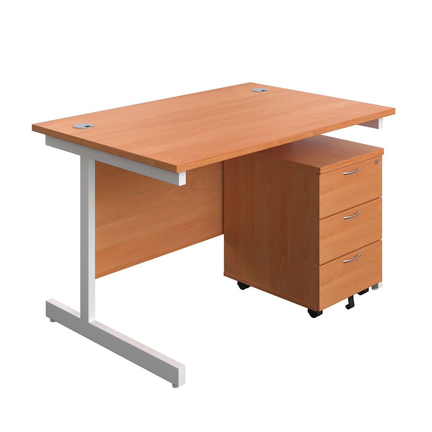 Aztec|Single Upright|Rectangular Desk with 3 Drawer Mobile Pedestal|1200x800|Beech-White