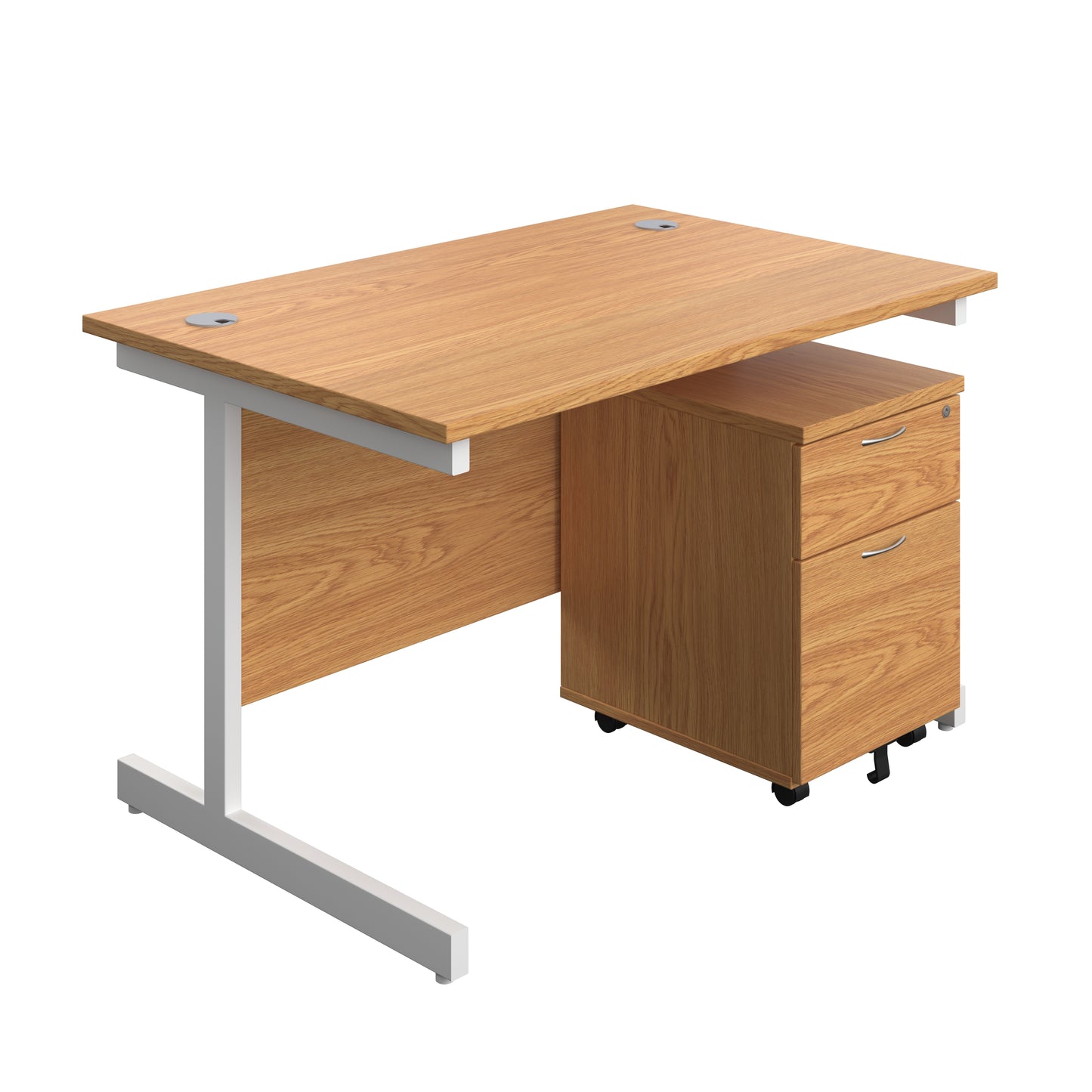 Aztec|Single Upright|Rectangular Desk with 2 Drawer Mobile Pedestal|1200x800|Nova Oak-White