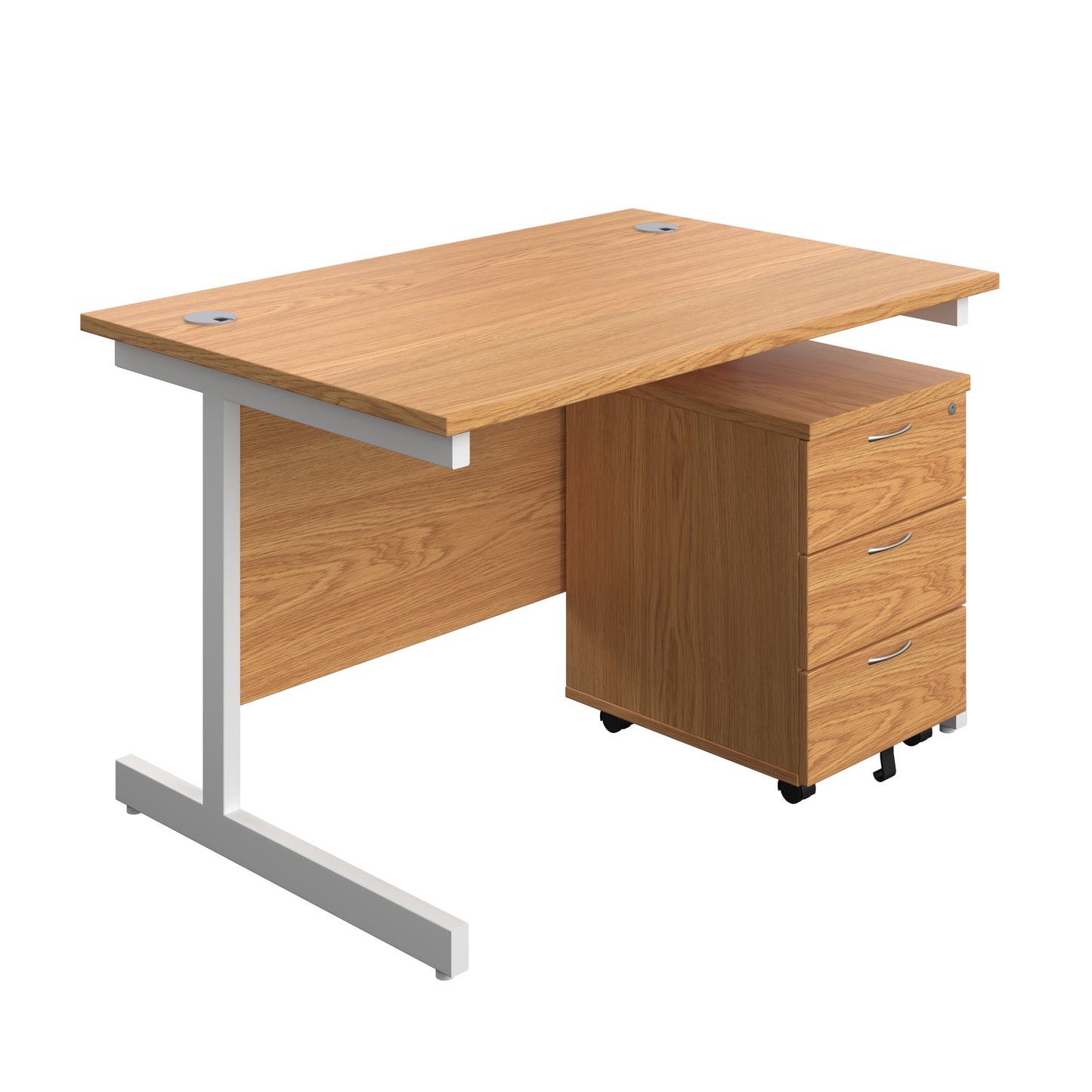 Aztec|Single Upright|Rectangular Desk with 3 Drawer Mobile Pedestal|1200x800|Nova Oak-White