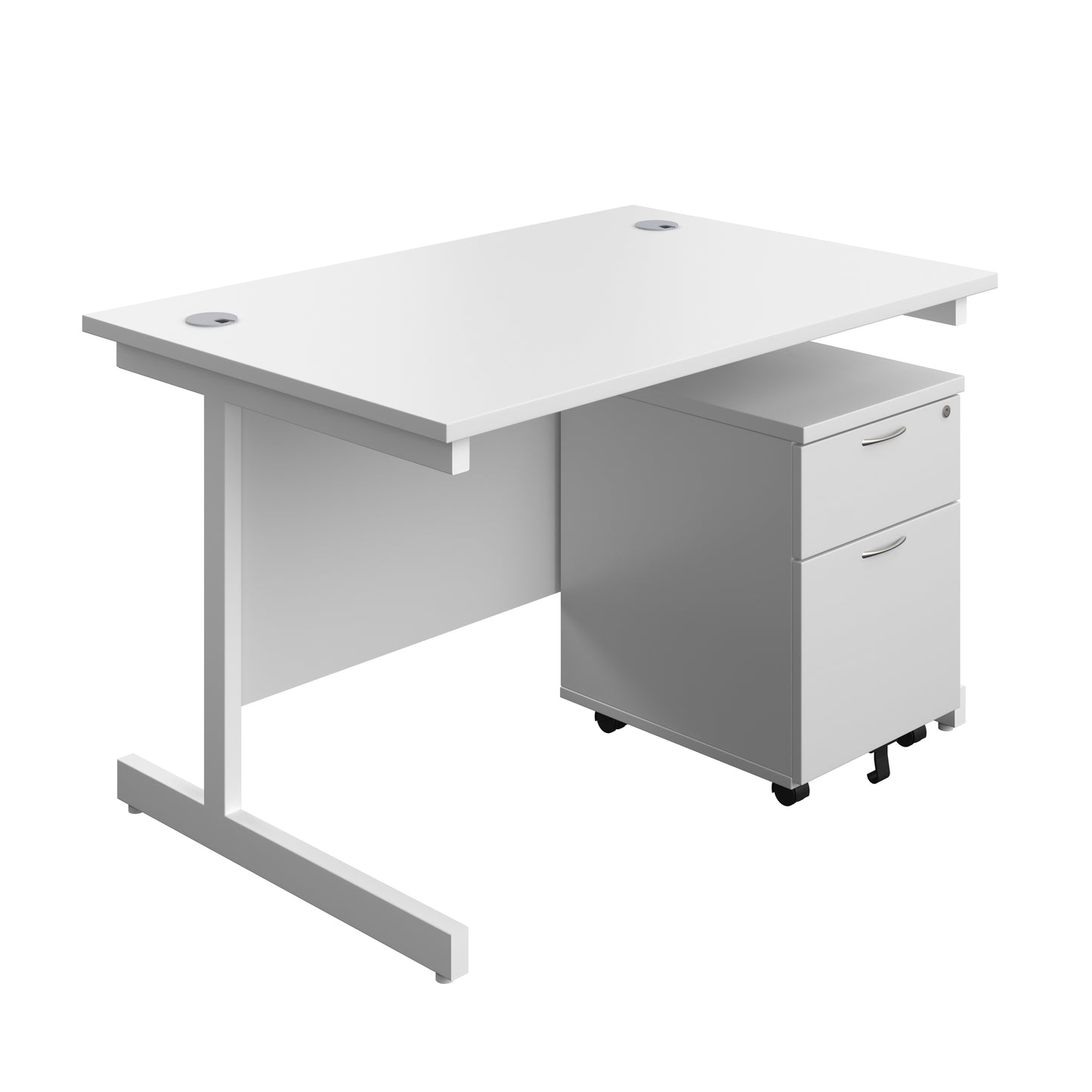 Aztec|Single Upright|Rectangular Desk with 2 Drawer Mobile Pedestal|1200x800|White-White