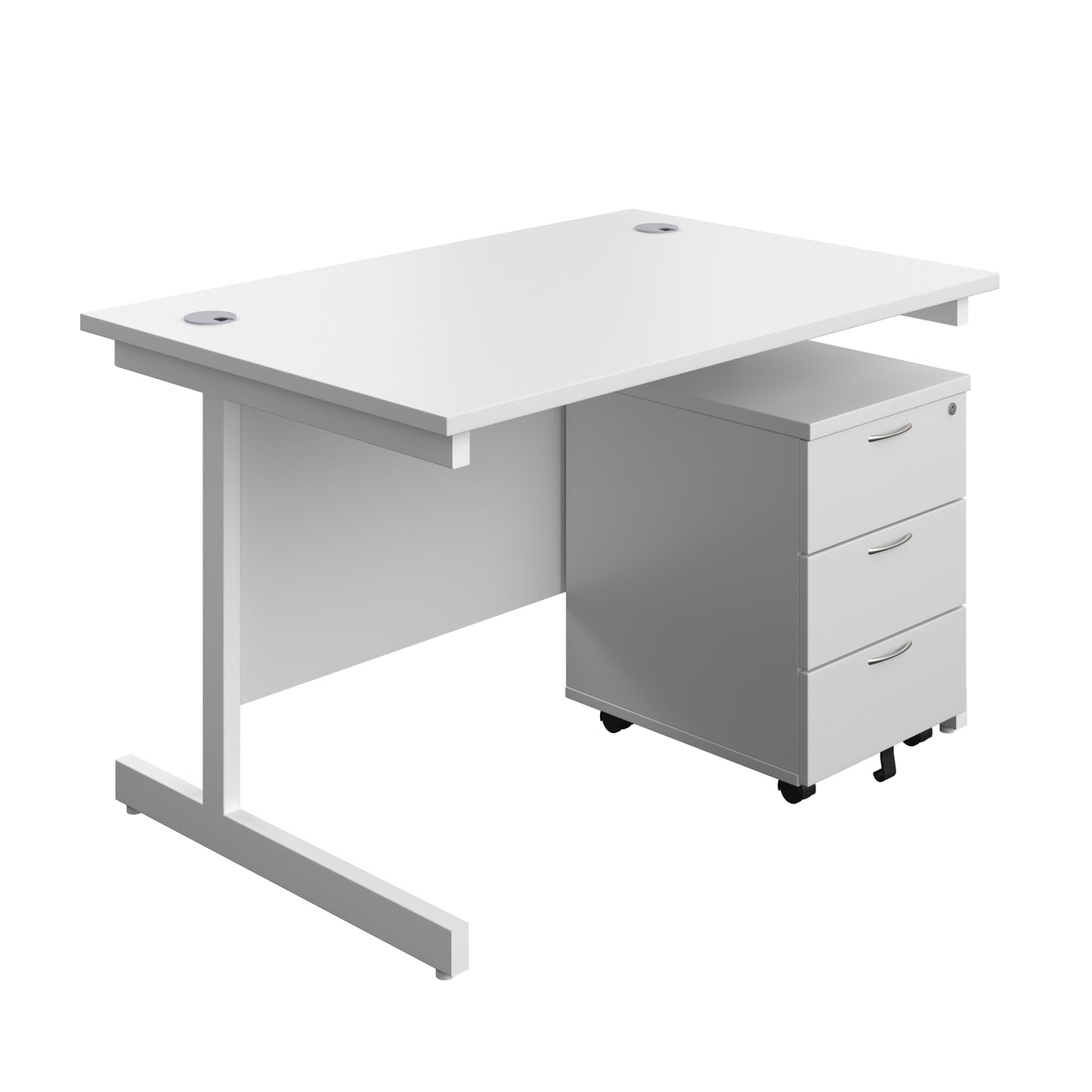 Aztec|Single Upright|Rectangular Desk with 3 Drawer Mobile Pedestal|1200x800|White-White