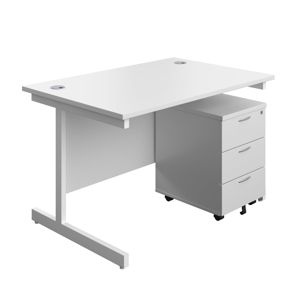Single Upright Rectangular Desk + Mobile 3 Drawer Pedestal (FSC)
