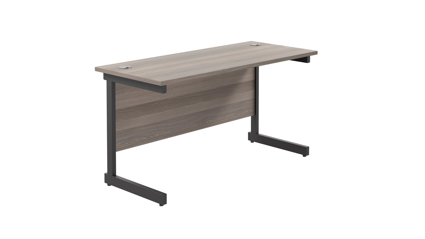 Aztec|Single Upright|Rectangular Desk|1400x600|Grey Oak-Black