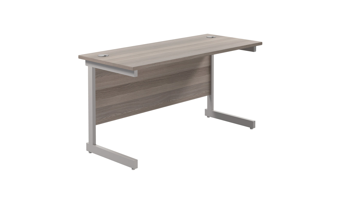 Aztec|Single Upright|Rectangular Desk|1400x600|Grey Oak-Silver