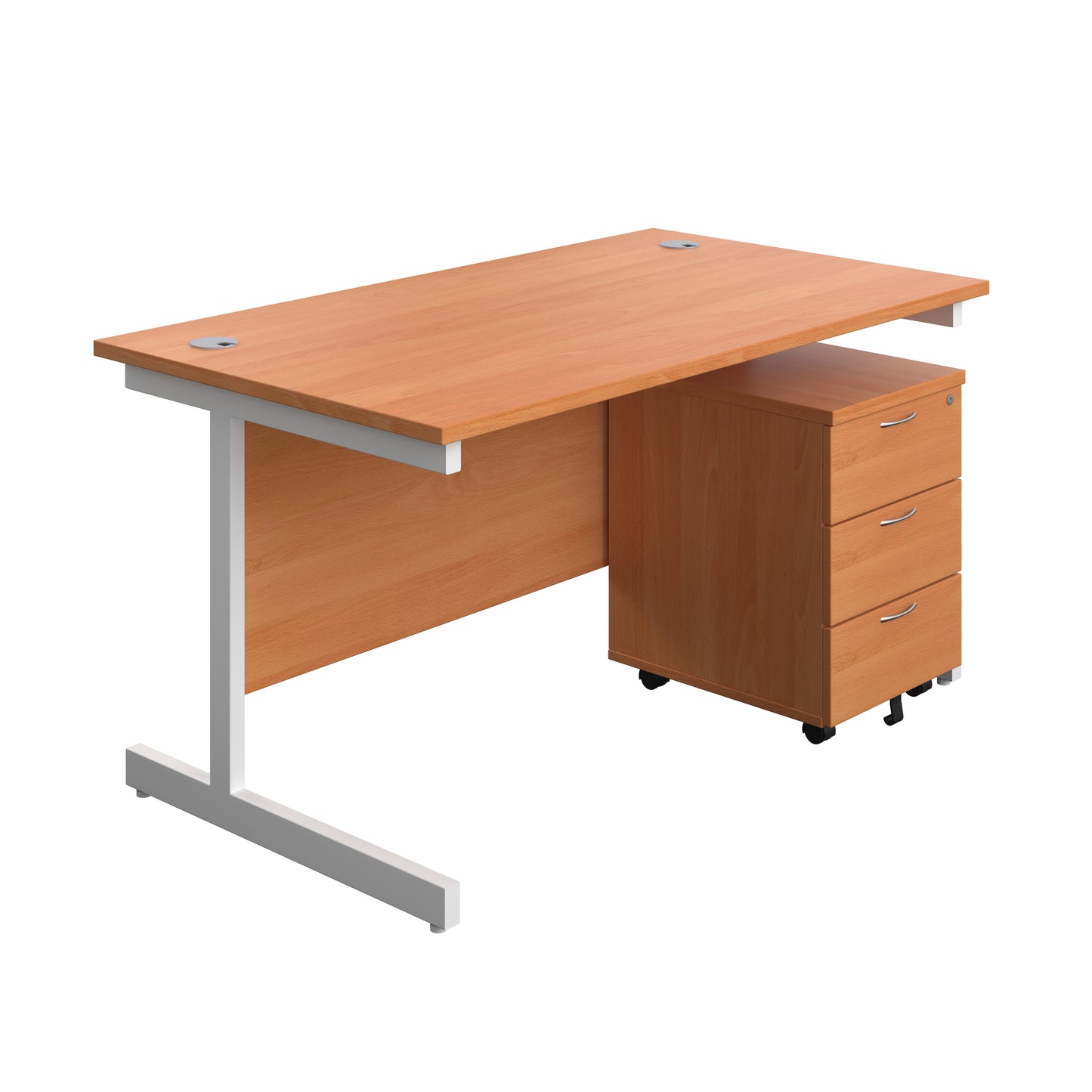 Aztec|Single Upright|Rectangular Desk with 3 Drawer Mobile Pedestal|1400x800|Beech-White