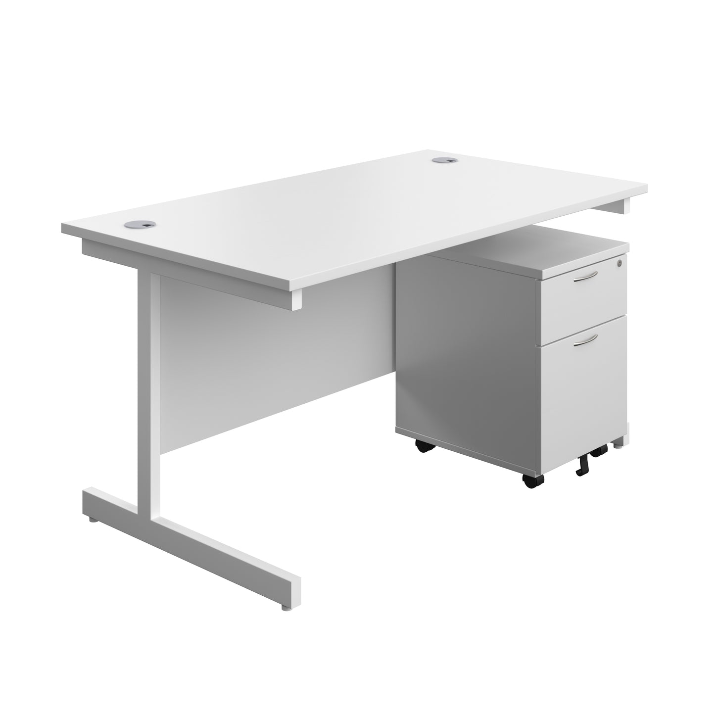 Aztec|Single Upright|Rectangular Desk with 2 Drawer Mobile Pedestal|1400x800|White-White