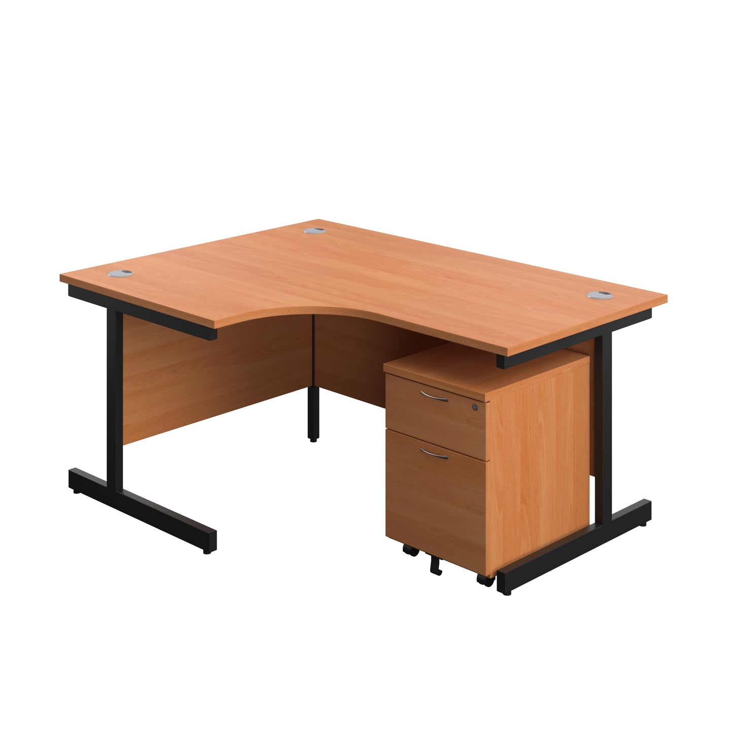 Aztec|Single Upright|Left Hand|Radial Desk with 2 Drawer Mobile Pedestal|1600x1200|Beech-Black