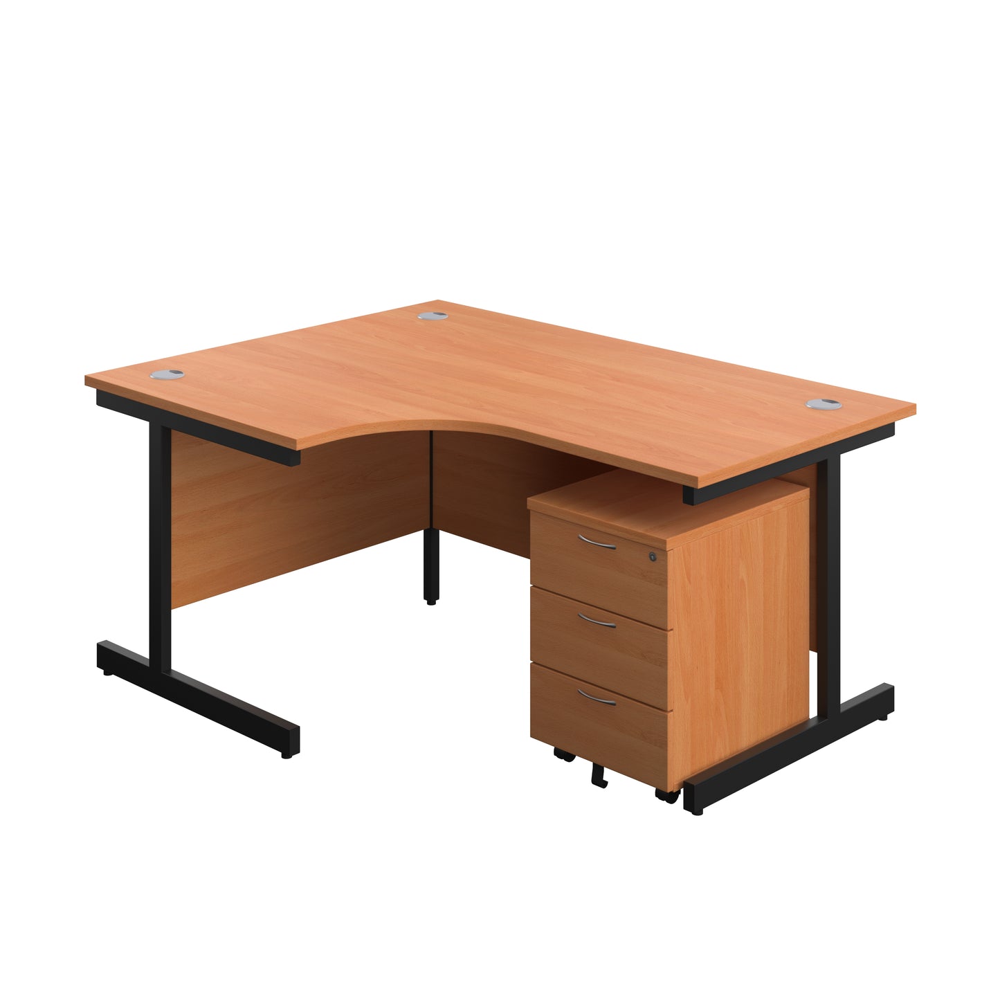Aztec|Single Upright|Left Hand|Radial Desk with 3 Drawer Mobile Pedestal|1600x1200|Beech-Black