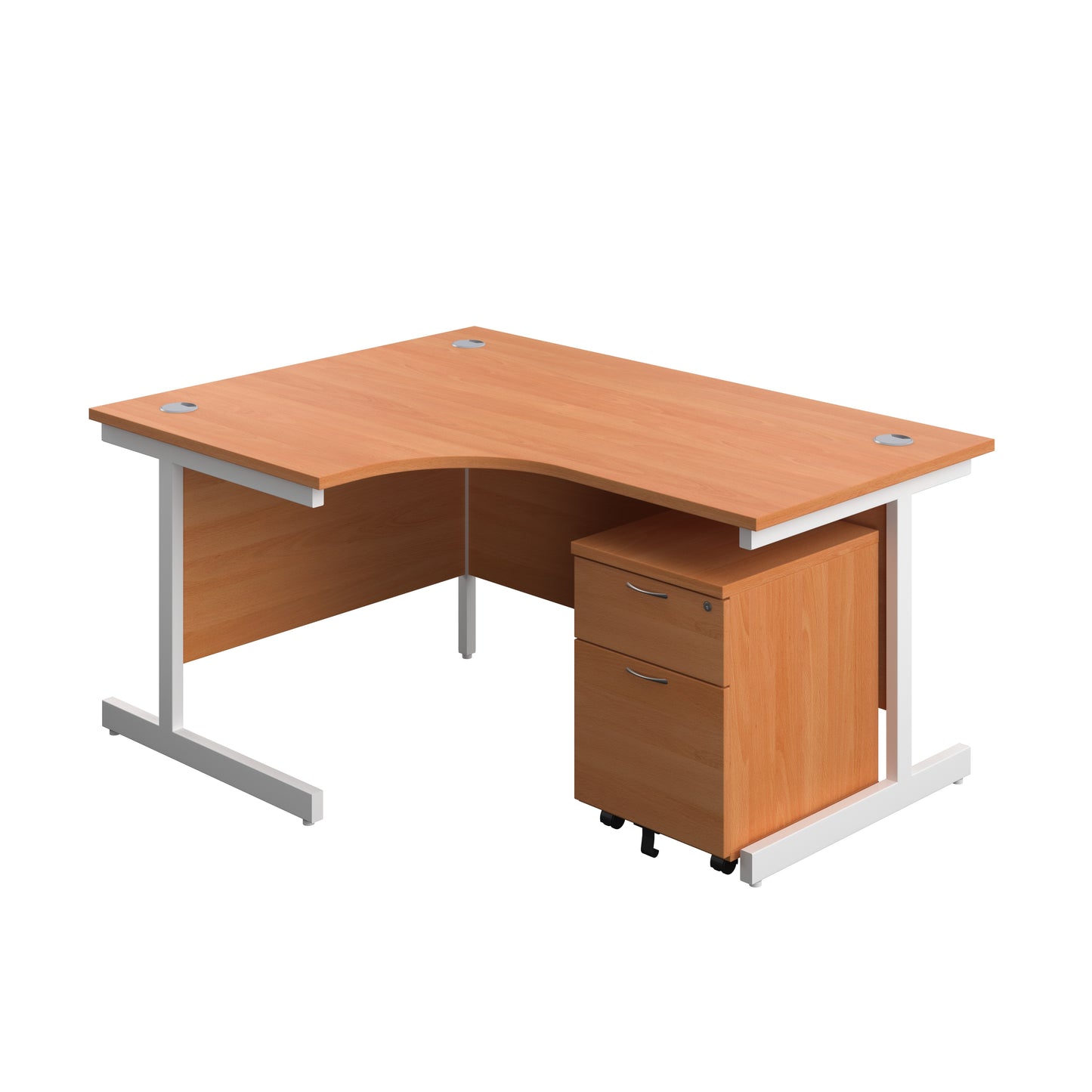 Aztec|Single Upright|Left Hand|Radial Desk with 2 Drawer Mobile Pedestal|1600x1200|Beech-White