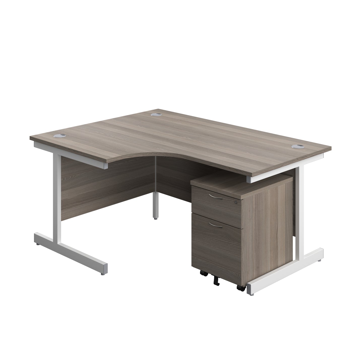 Aztec|Single Upright|Left Hand|Radial Desk with 2 Drawer Mobile Pedestal|1600x1200|Grey Oak-White