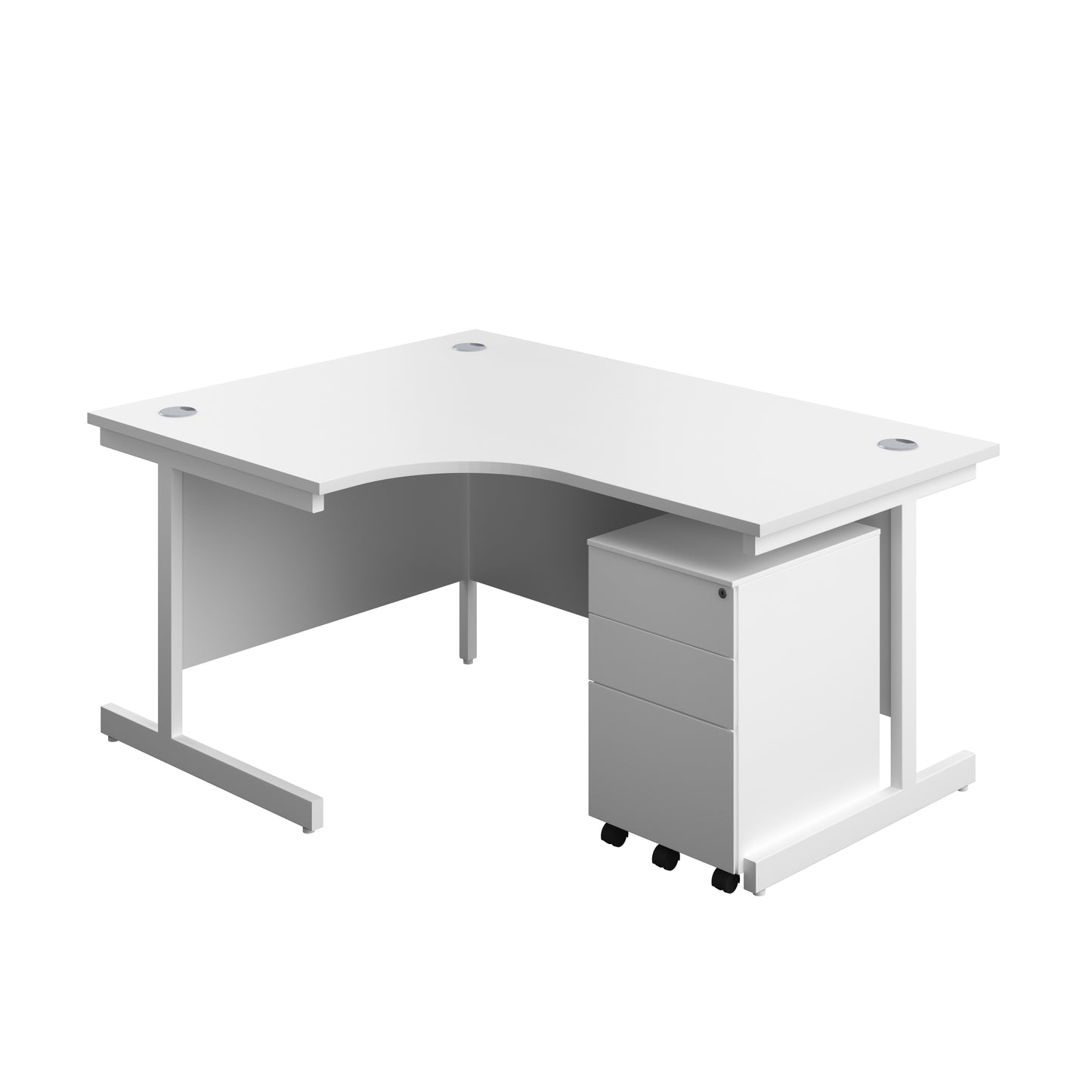 Aztec|Single Upright|Left Hand|Radial Desk with 3 Drawer Under Desk Steel Pedestal|1600x1200|White-White