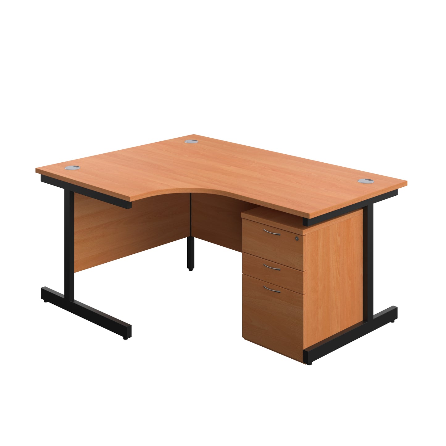 Aztec|Single Upright|Left Hand|Radial Desk with 3 Drawer High Mobile Pedestal|1600x1200|Beech-Black