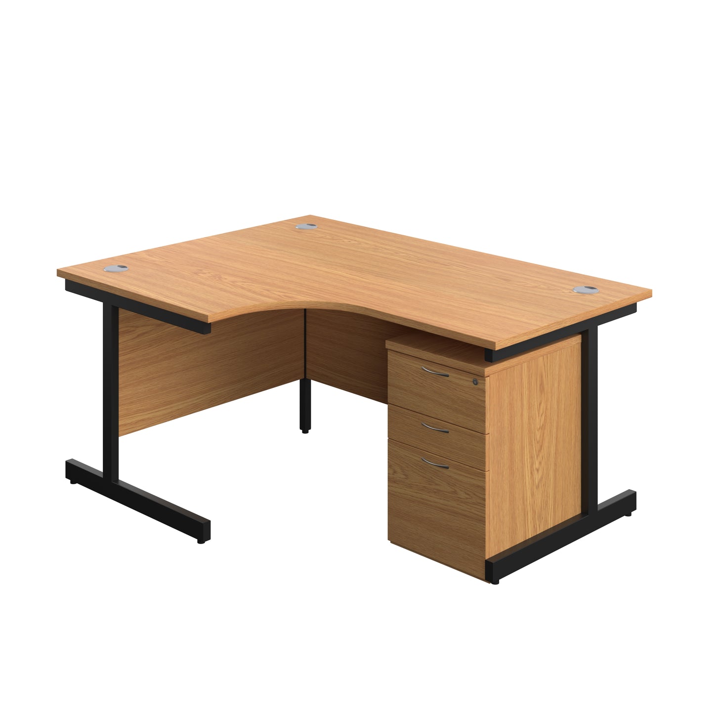 Aztec|Single Upright|Left Hand|Radial Desk with 3 Drawer High Mobile Pedestal|1600x1200|Nova Oak-Black