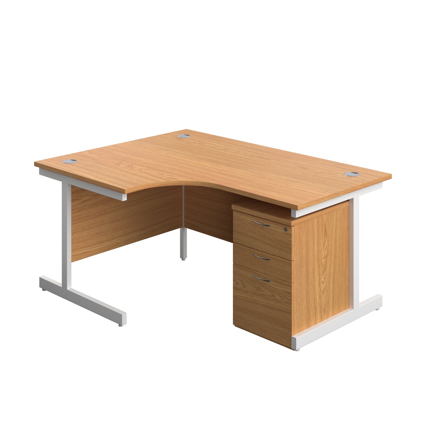 Aztec|Single Upright|Left Hand|Radial Desk with 3 Drawer High Mobile Pedestal|1600x1200|Nova Oak-White
