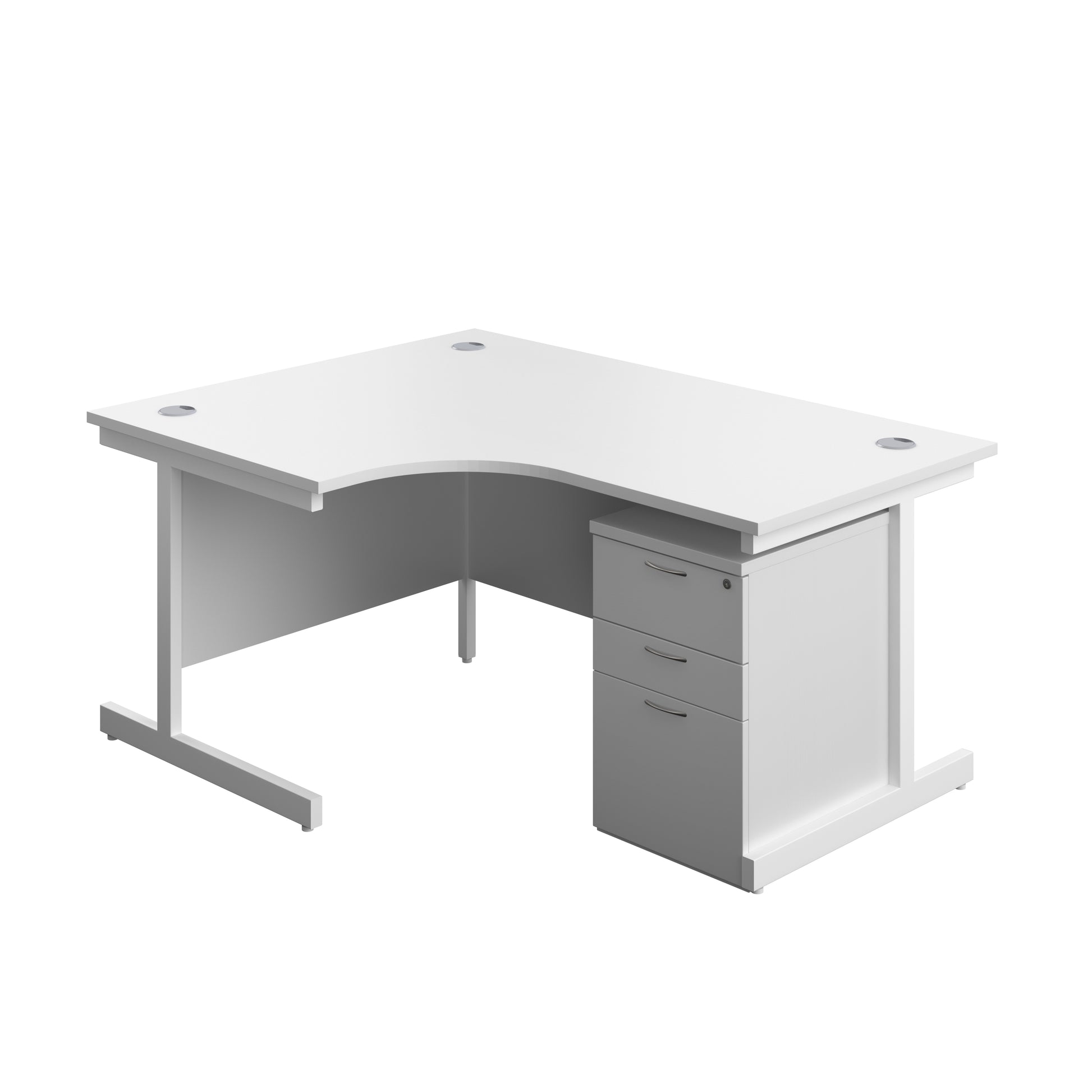 Aztec|Single Upright|Left Hand|Radial Desk with 3 Drawer High Mobile Pedestal|1600x1200|White-White