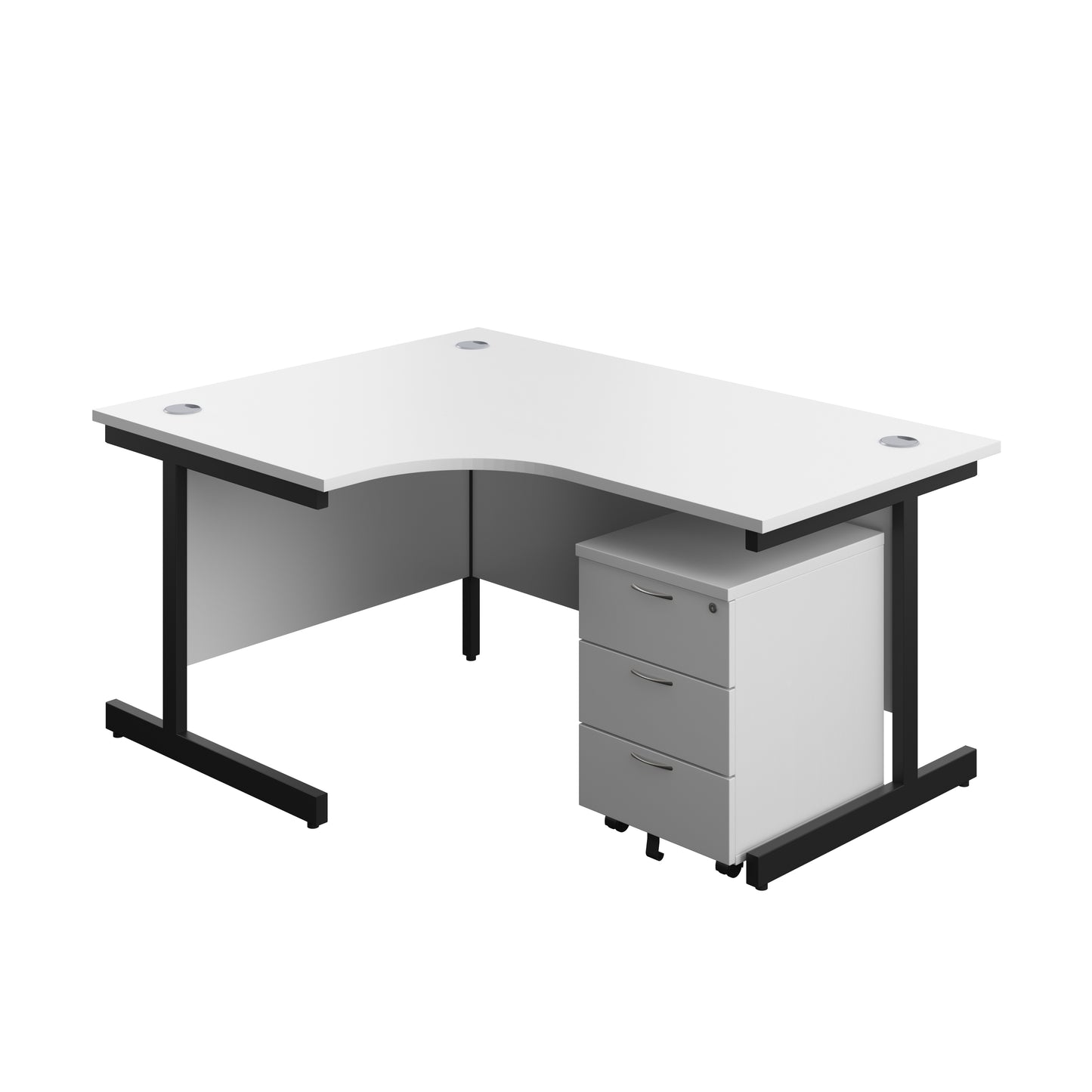 Aztec|Single Upright|Left Hand|Radial Desk with 3 Drawer Mobile Pedestal|1600x1200|White-Black