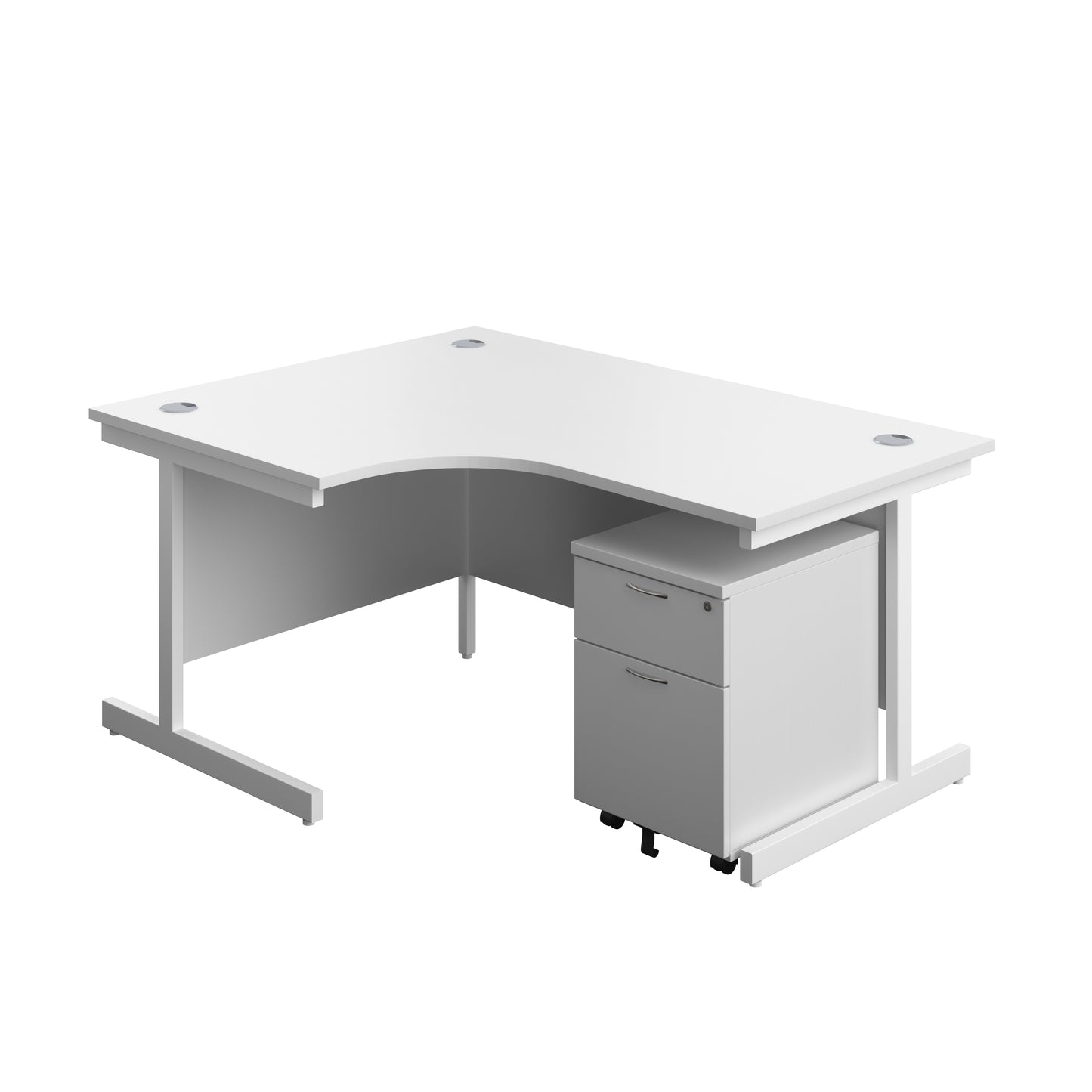 Aztec|Single Upright|Left Hand|Radial Desk with 2 Drawer Mobile Pedestal|1600x1200|White-White