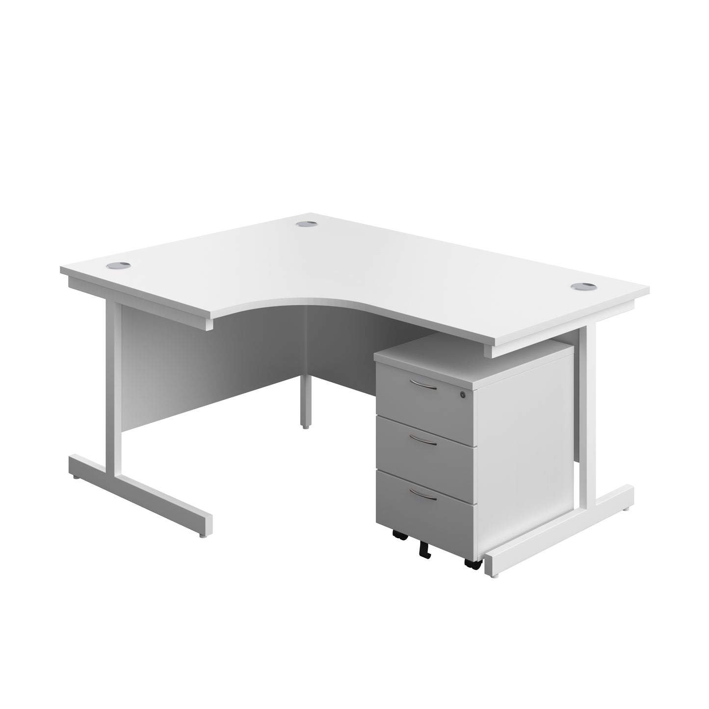 Aztec|Single Upright|Left Hand|Radial Desk with 3 Drawer Mobile Pedestal|1600x1200|White-White