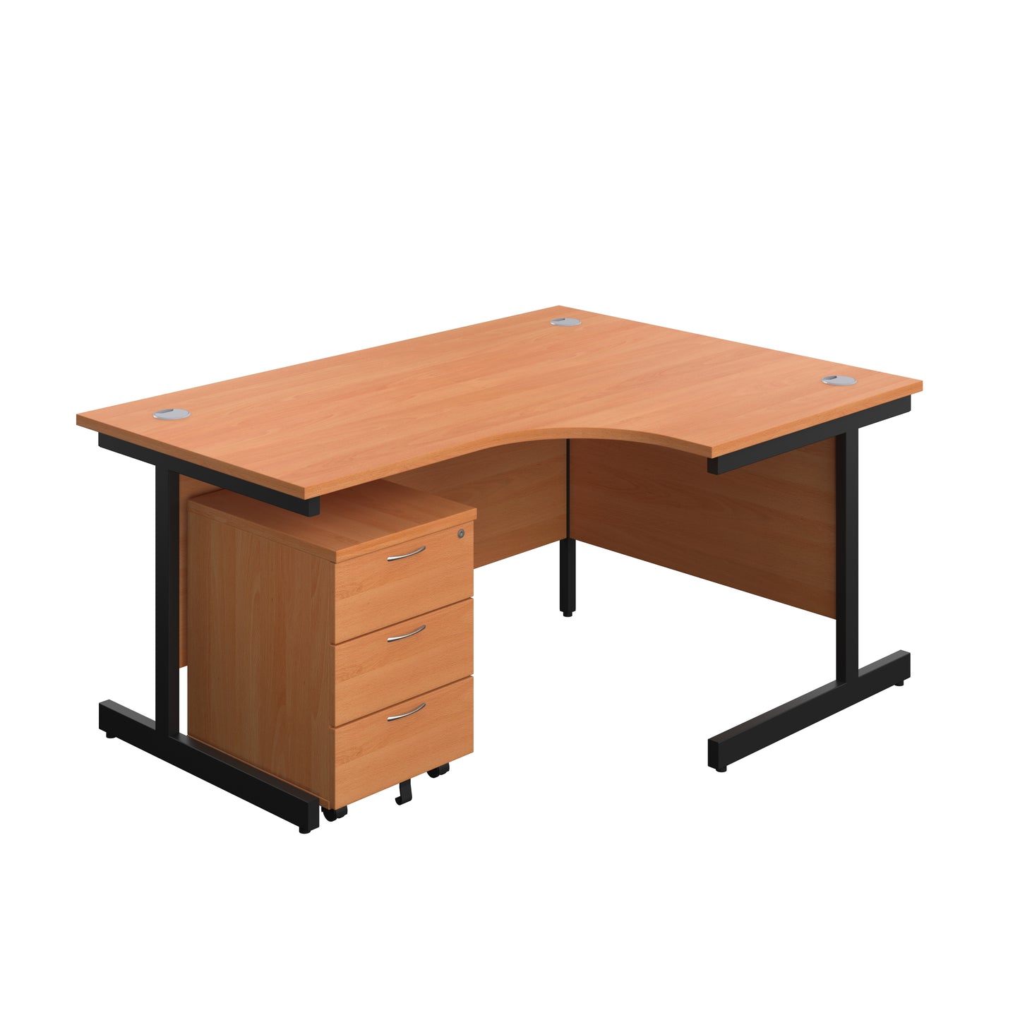 Aztec|Single Upright|Right Hand|Radial Desk with 3 Drawer Mobile Pedestal|1600x1200|Beech-Black