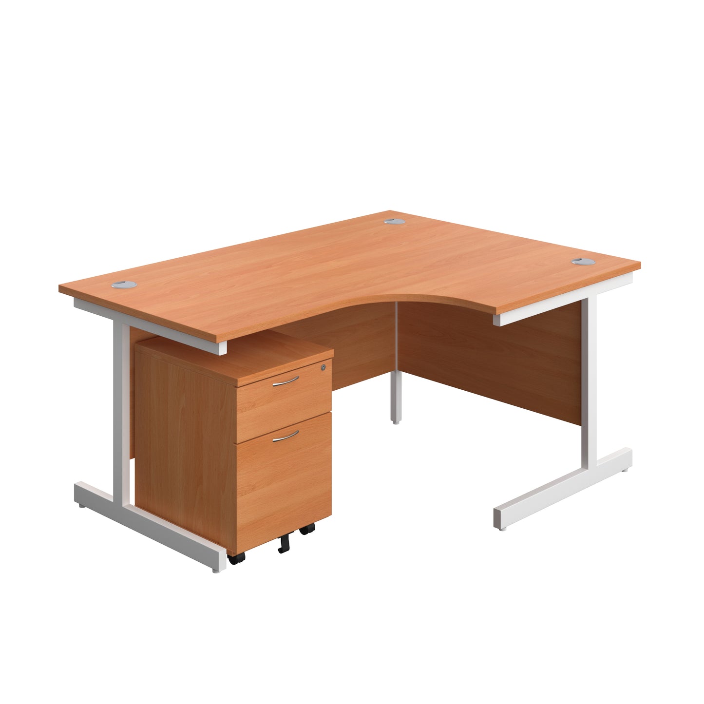 Aztec|Single Upright|Right Hand|Radial Desk with 2 Drawer Mobile Pedestal|1600x1200|Beech-White