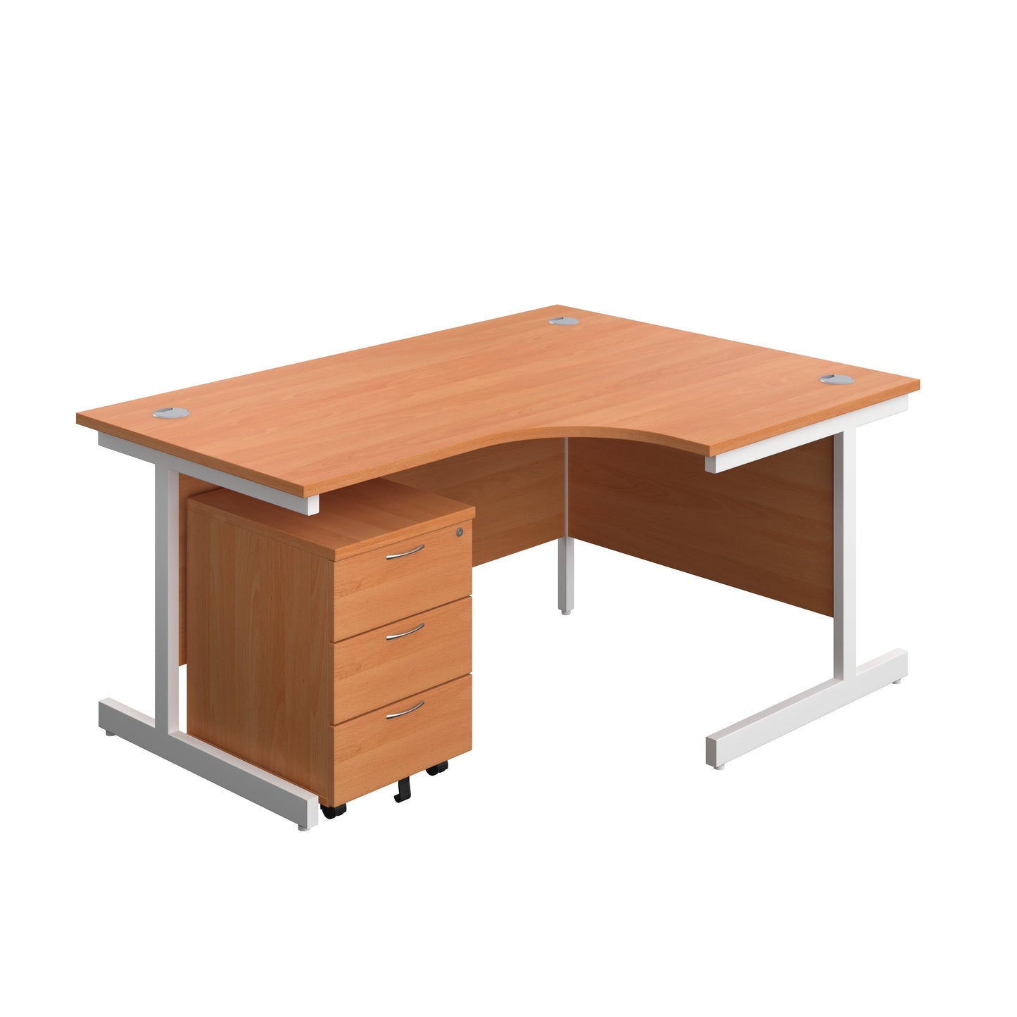 Aztec|Single Upright|Right Hand|Radial Desk with 3 Drawer Mobile Pedestal|1600x1200|Beech-White