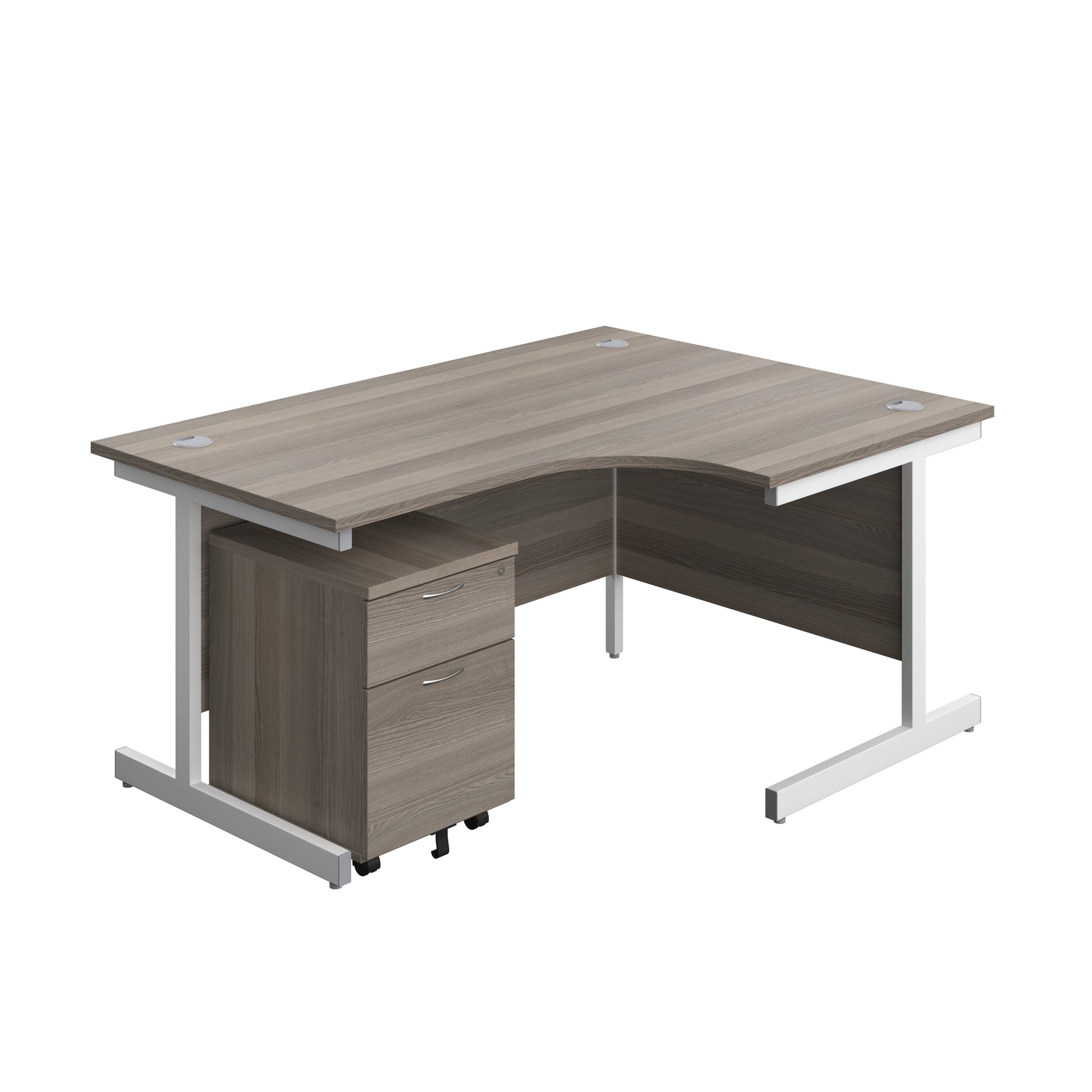 Aztec|Single Upright|Right Hand|Radial Desk with 2 Drawer Mobile Pedestal|1600x1200|Grey Oak-White