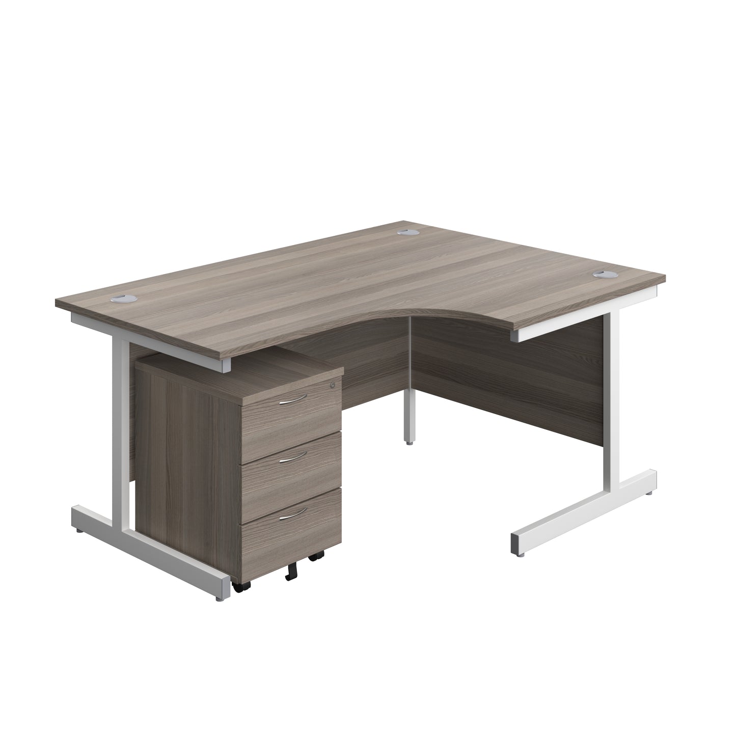 Aztec|Single Upright|Right Hand|Radial Desk with 3 Drawer Mobile Pedestal|1600x1200|Grey Oak-White