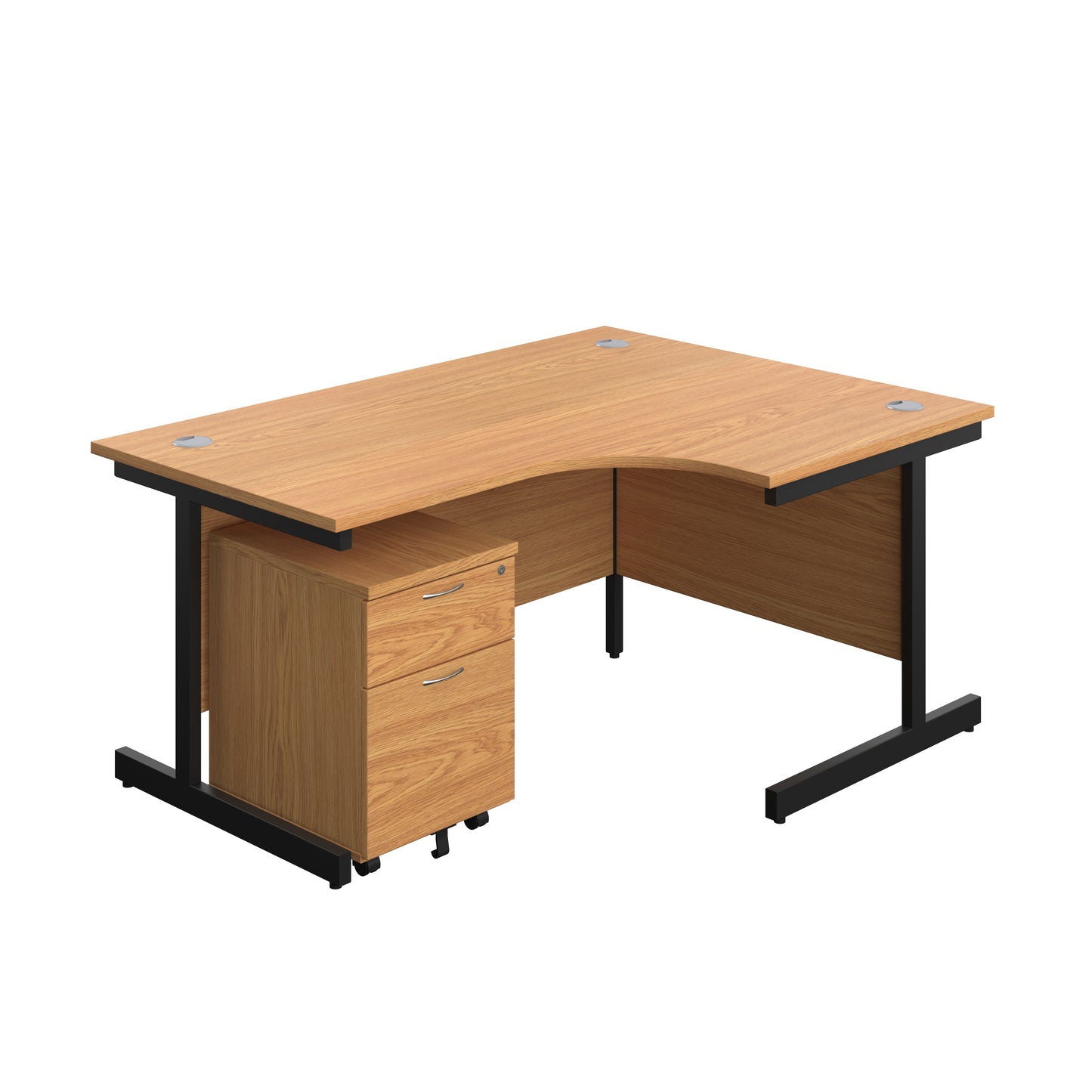 Aztec|Single Upright|Right Hand|Radial Desk with 2 Drawer Mobile Pedestal|1600x1200|Nova Oak-Black