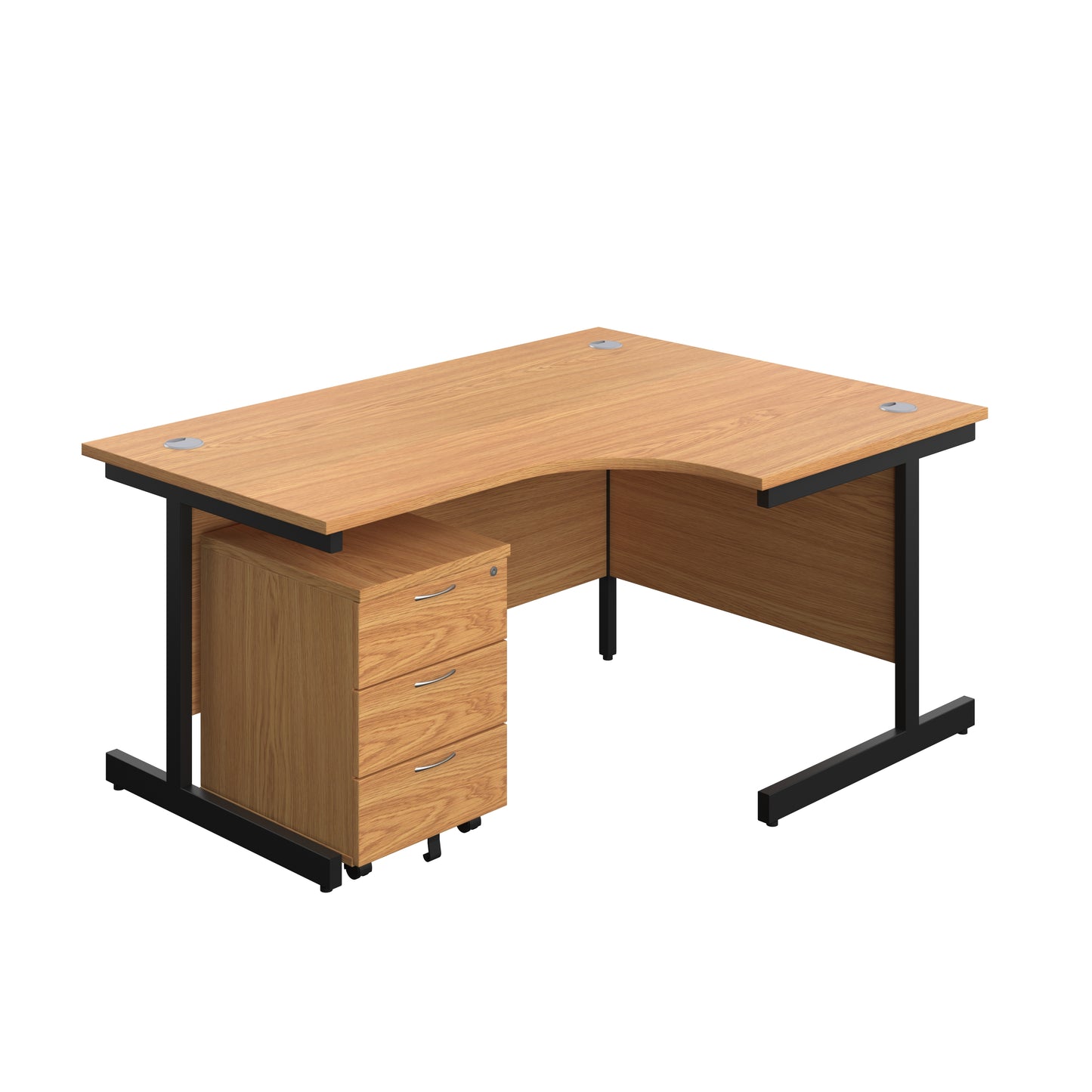 Aztec|Single Upright|Right Hand|Radial Desk with 3 Drawer Mobile Pedestal|1600x1200|Nova Oak-Black