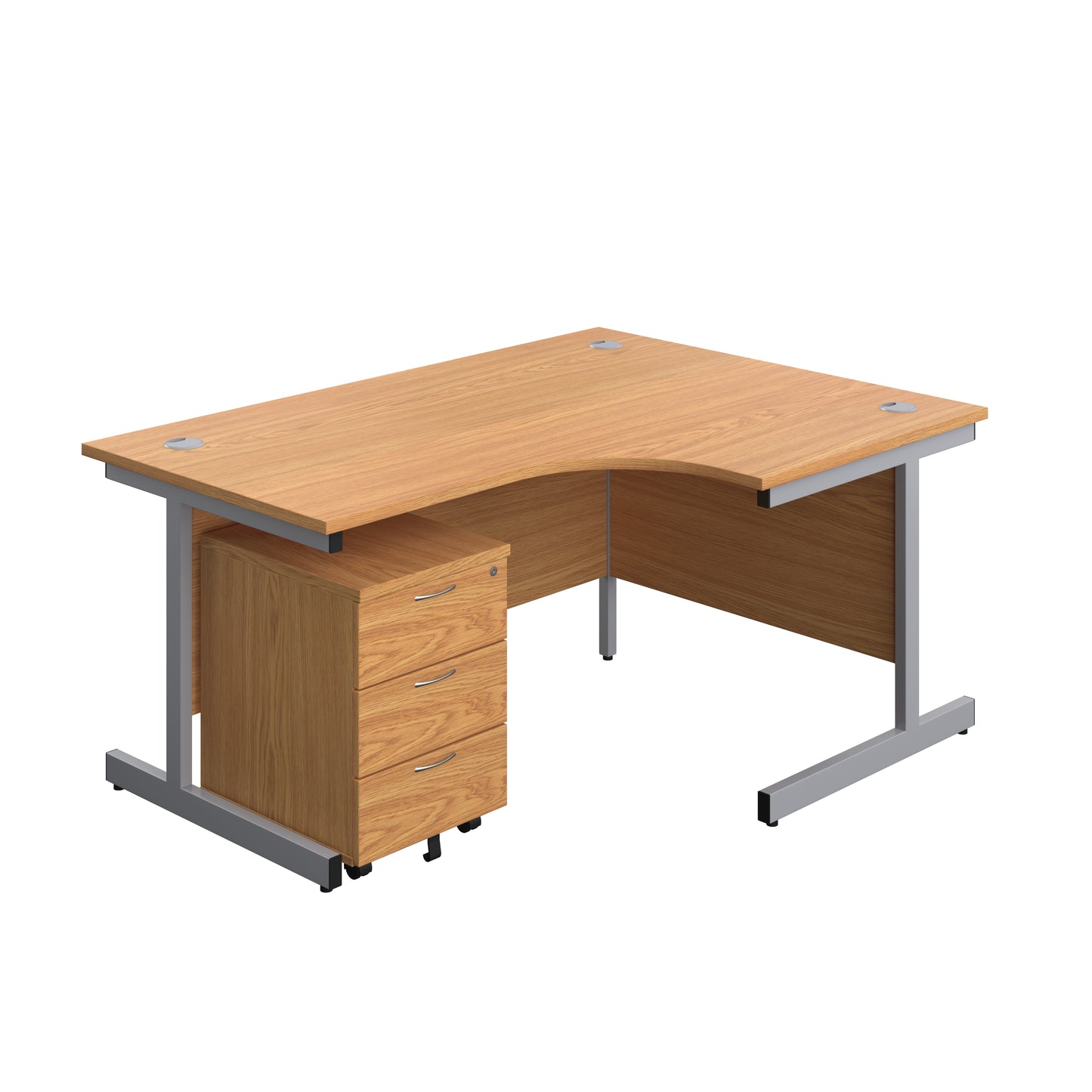 Aztec|Single Upright|Right Hand|Radial Desk with 3 Drawer Mobile Pedestal|1600x1200|Nova Oak-Silver