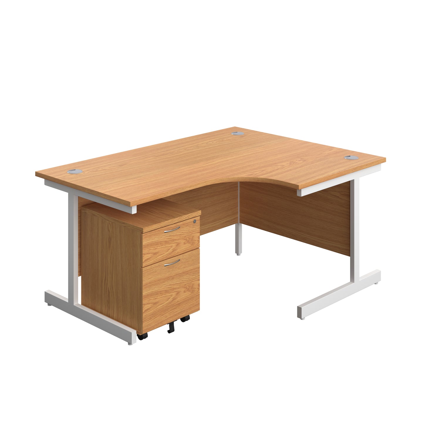 Aztec|Single Upright|Right Hand|Radial Desk with 2 Drawer Mobile Pedestal|1600x1200|Nova Oak-White