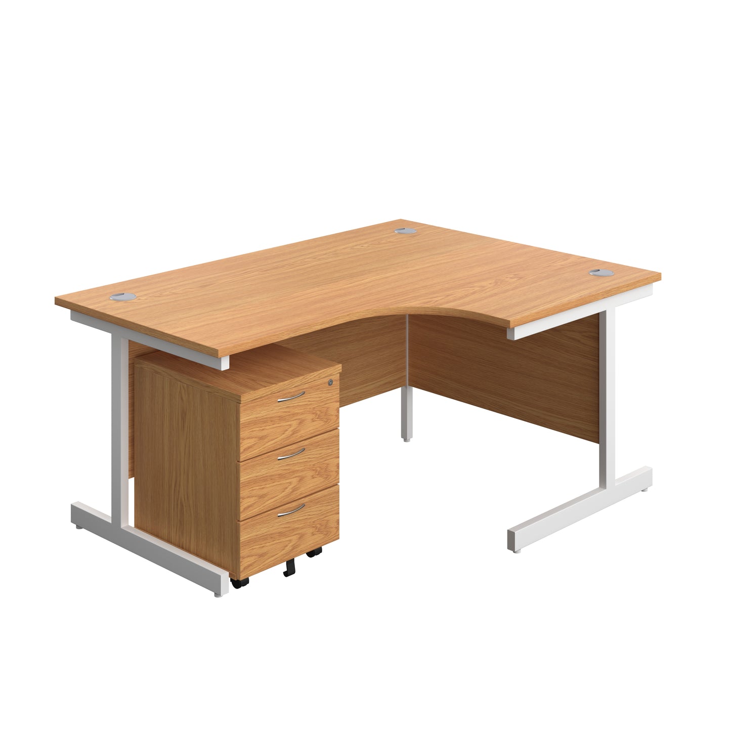 Aztec|Single Upright|Right Hand|Radial Desk with 3 Drawer Mobile Pedestal|1600x1200|Nova Oak-White