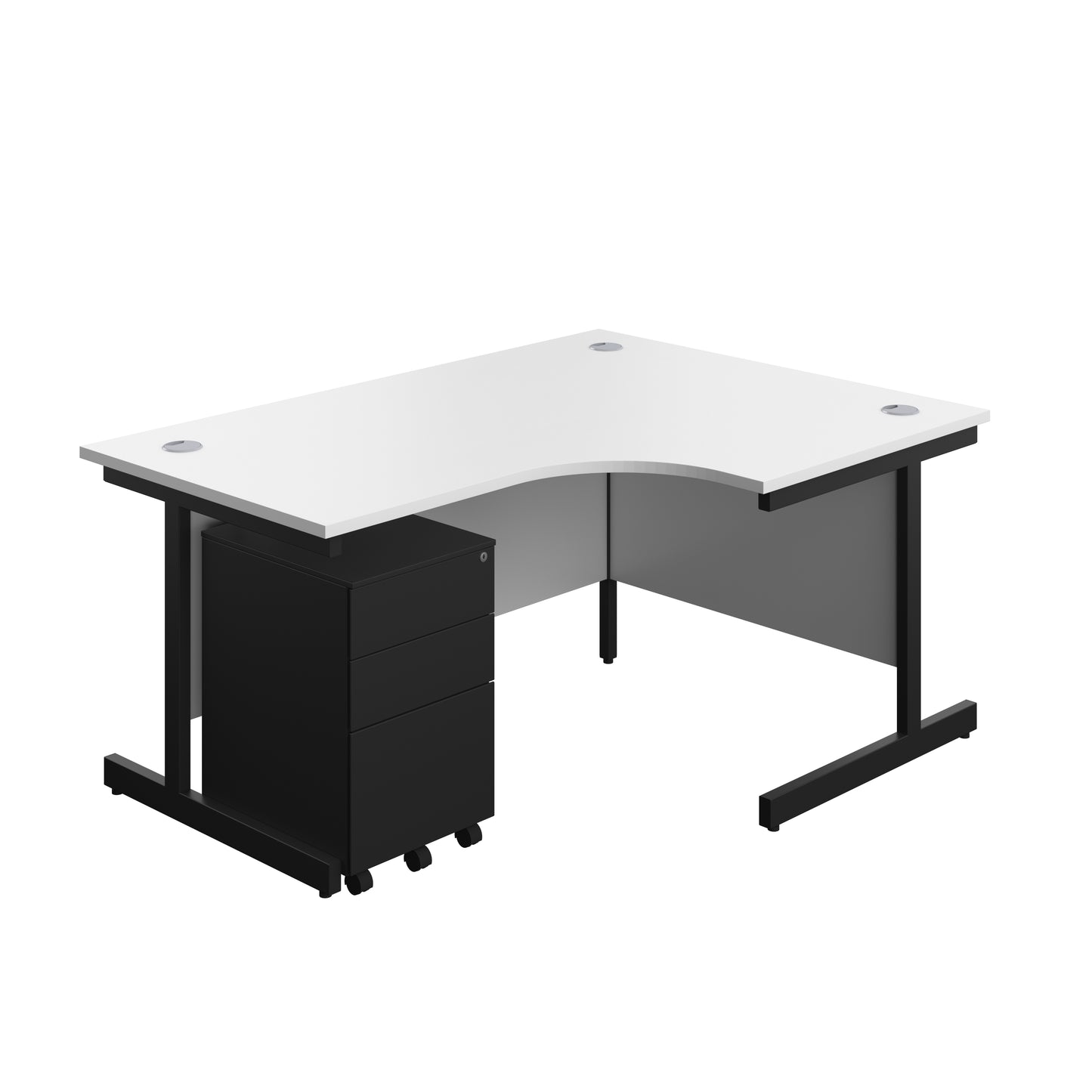 Aztec|Single Upright|Right Hand|Radial Desk with Under Desk Steel Pedestal 3 Drawer|1600x1200|White-Black