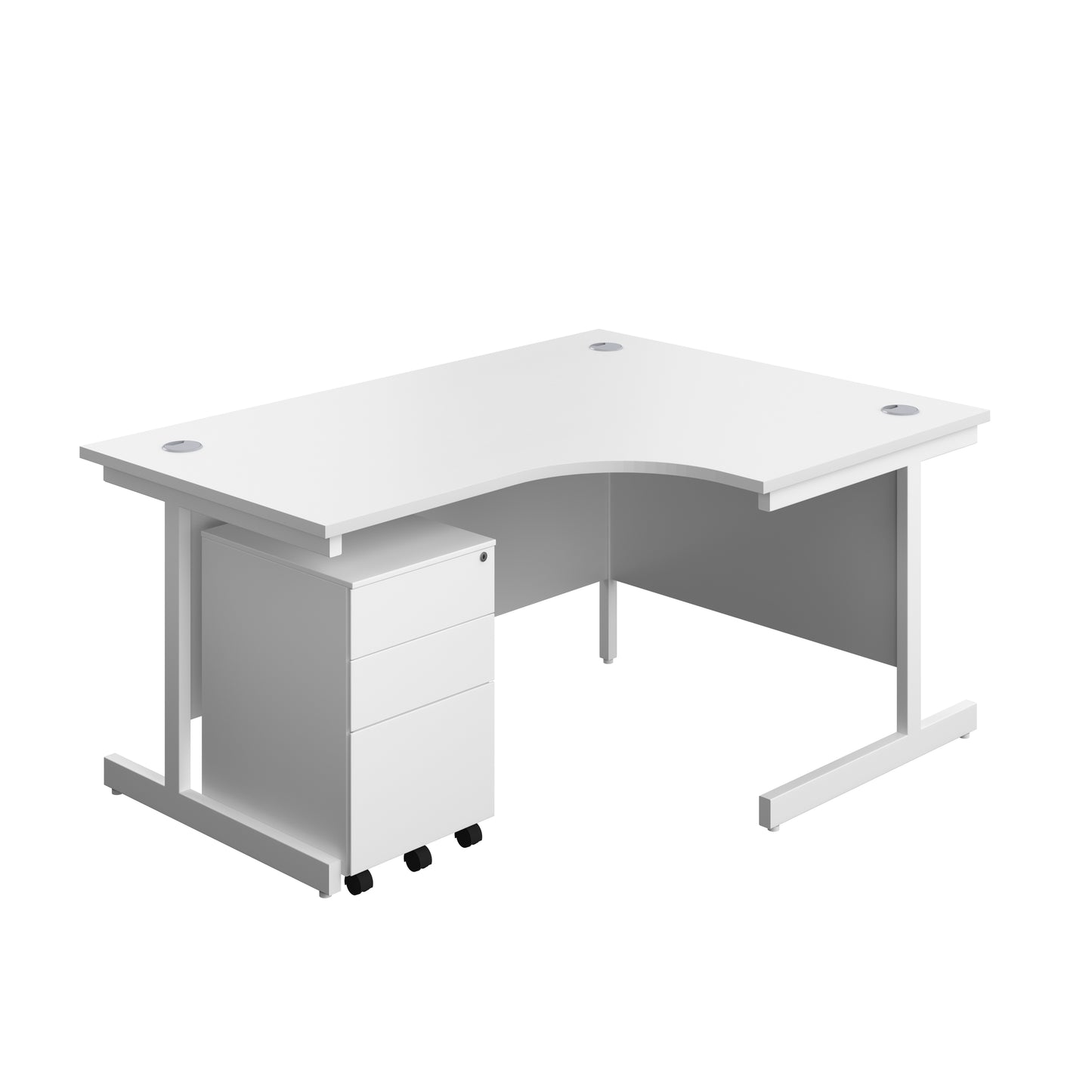 Aztec|Single Upright|Right Hand|Radial Desk with Under Desk Steel Pedestal 3 Drawer|1600x1200|White-White